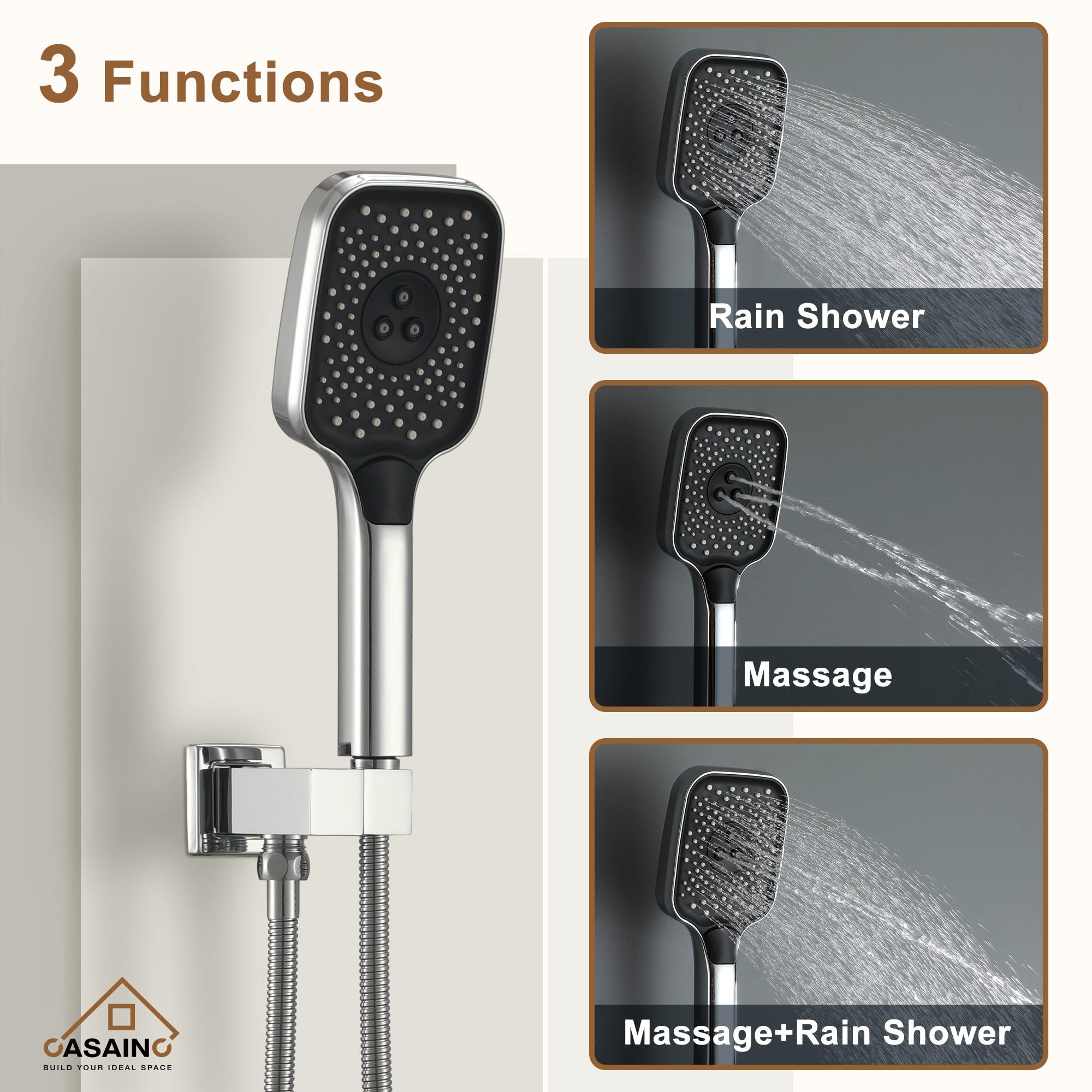 Revitalize 3-Function 12 Inch Wall Mount Rainfall Thermostatic Shower System with 6 Body Jets