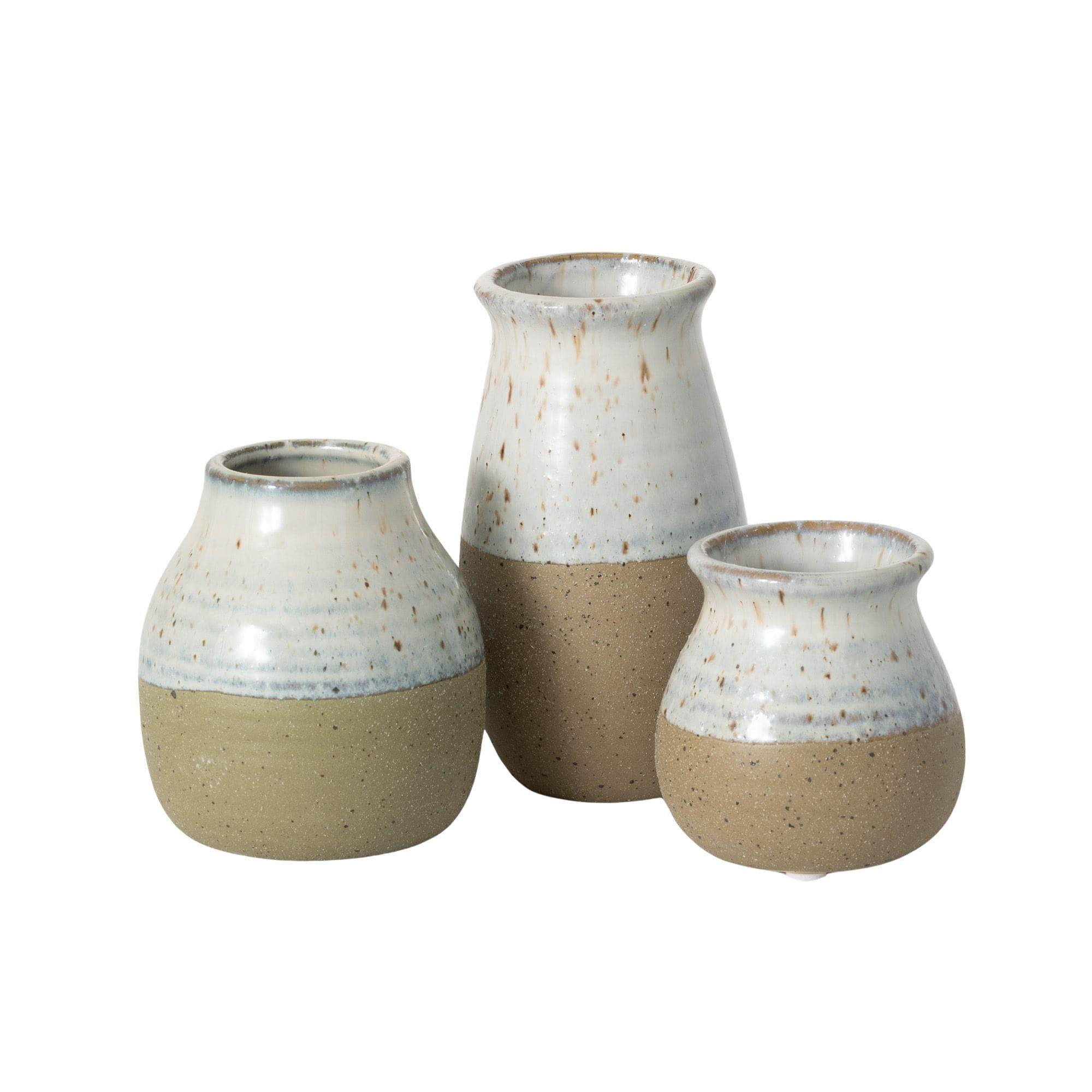 Sullivans Set of 3 Petite Ceramic Vases 3"H, 4.5"H & 5.5"H Blue and Brown