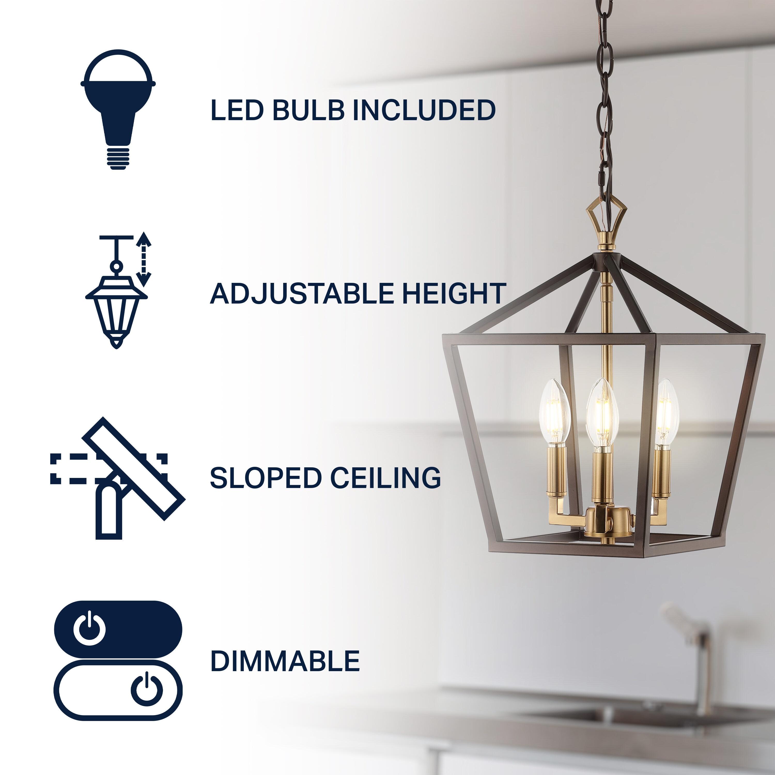 Ojai 10" 3-Light Iron Classic Modern Lantern LED Pendant, Brass Gold