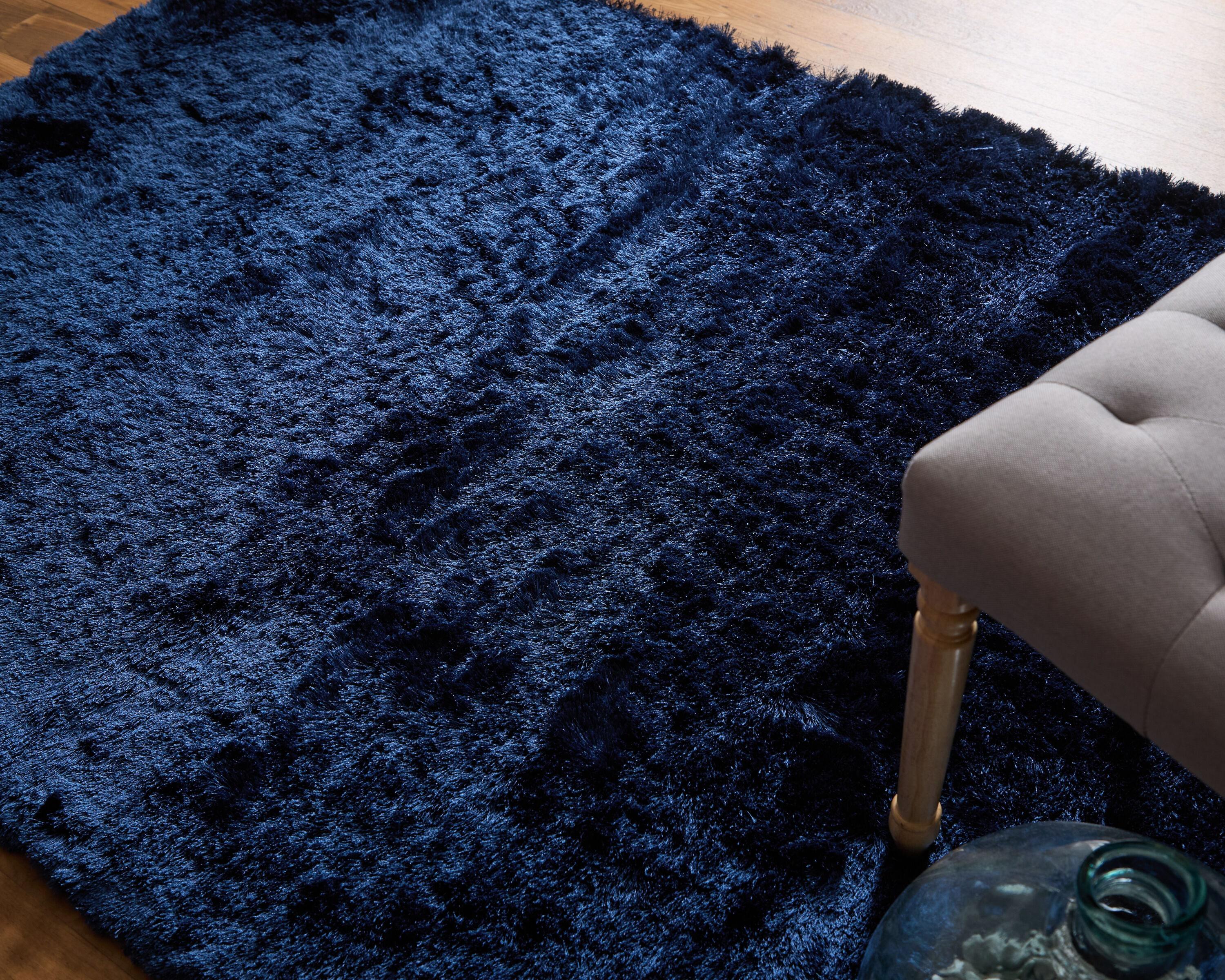 Freya Dark Blue Tufted Wool and Viscose Shag Rug