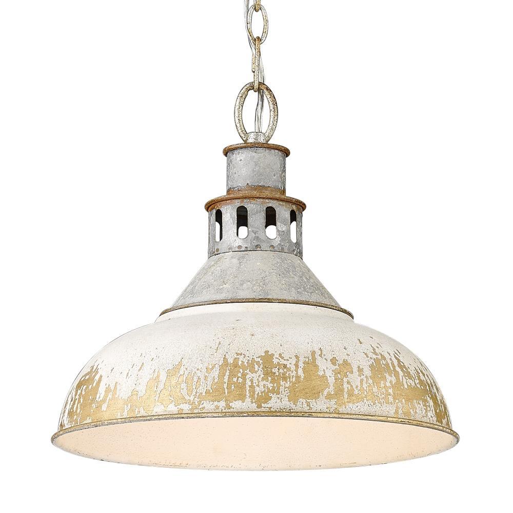 Golden Lighting Kinsley 1-Light Pendant in Aged Galvanized Steel with Antique Ivory
