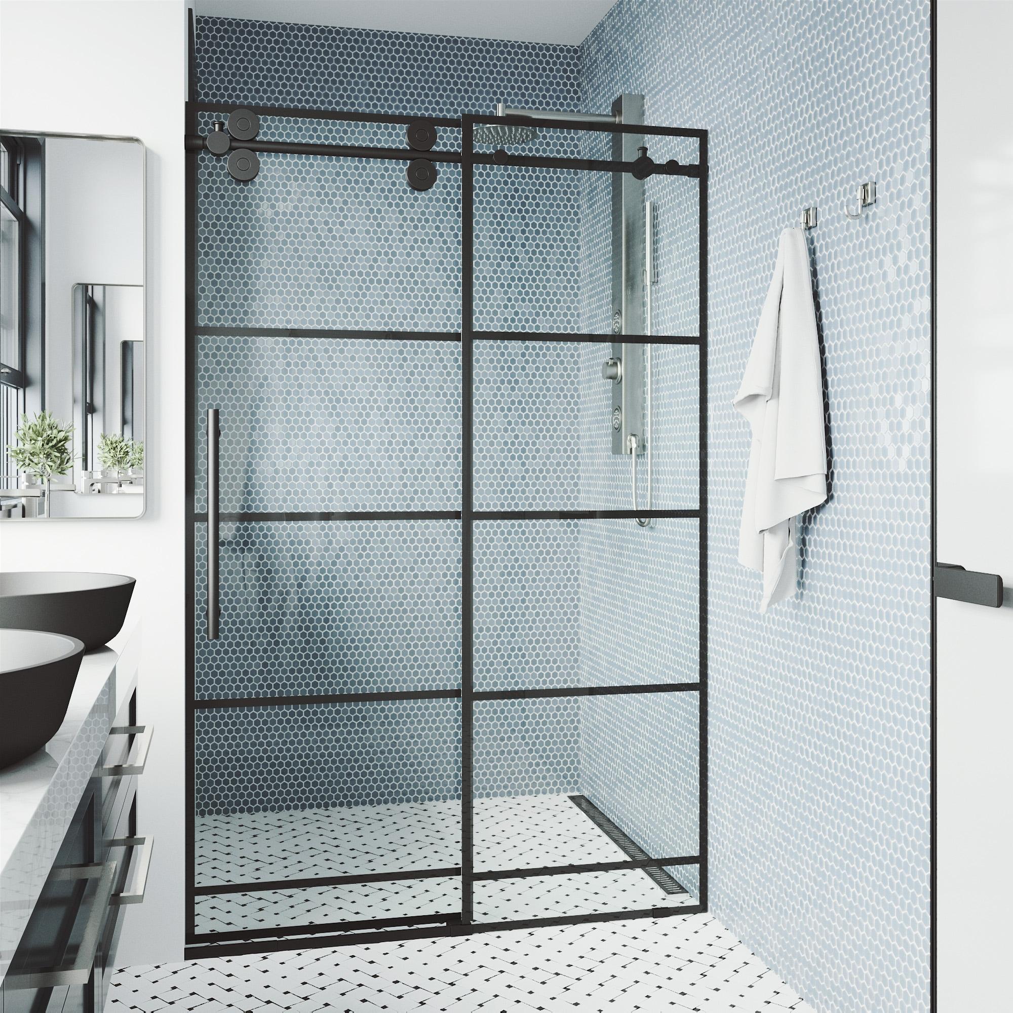 Elan 64-68" W x 74" HSliding Frameless Shower Door in Matte Black with 3/8" Clear Glass