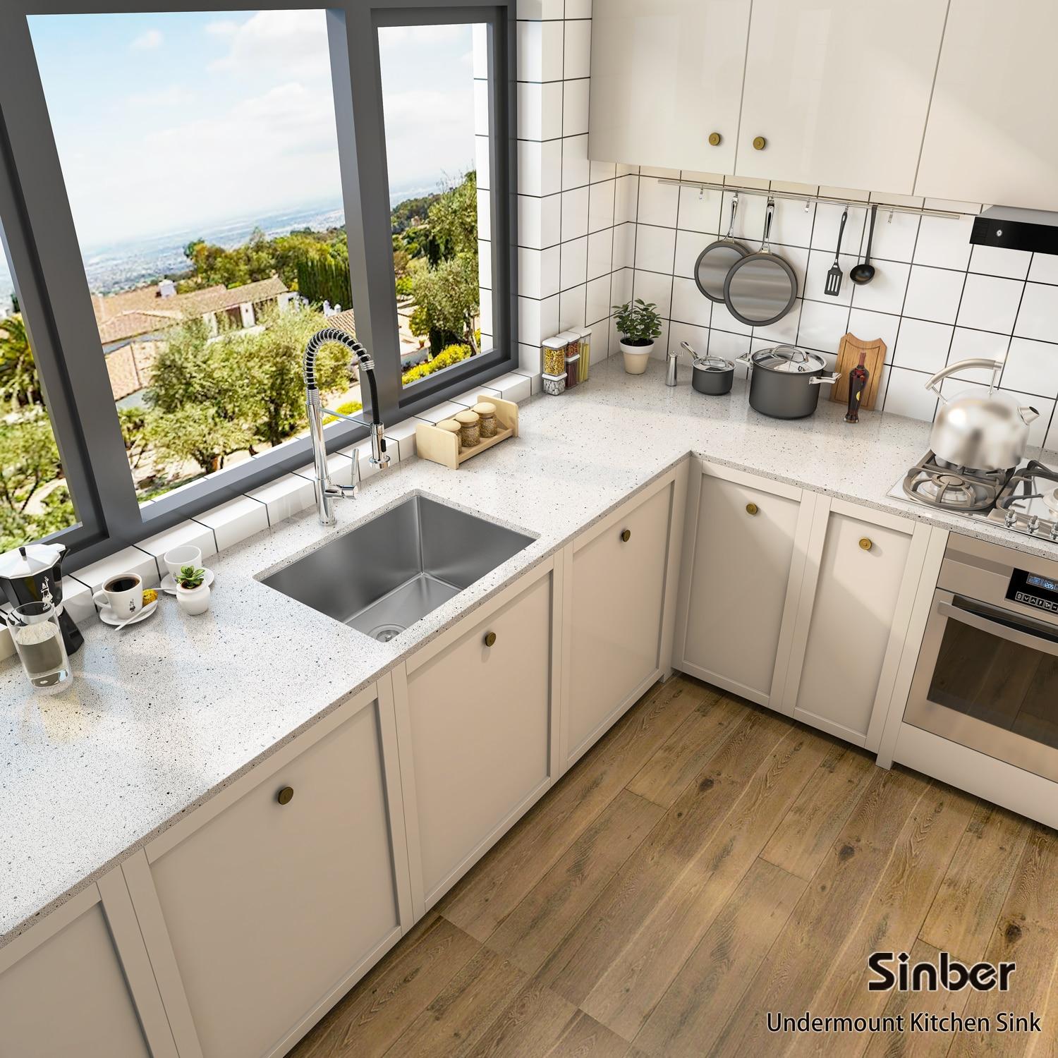 Sinber 23" x 18" Undermount Single Bowl Kitchen Sink with 18 Gauge 304 Stainless Steel Satin Finish