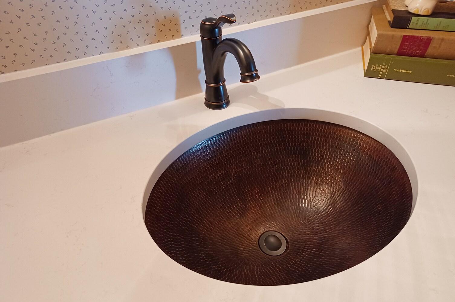 17" Oval Under Counter Hammered Copper Bathroom Sink