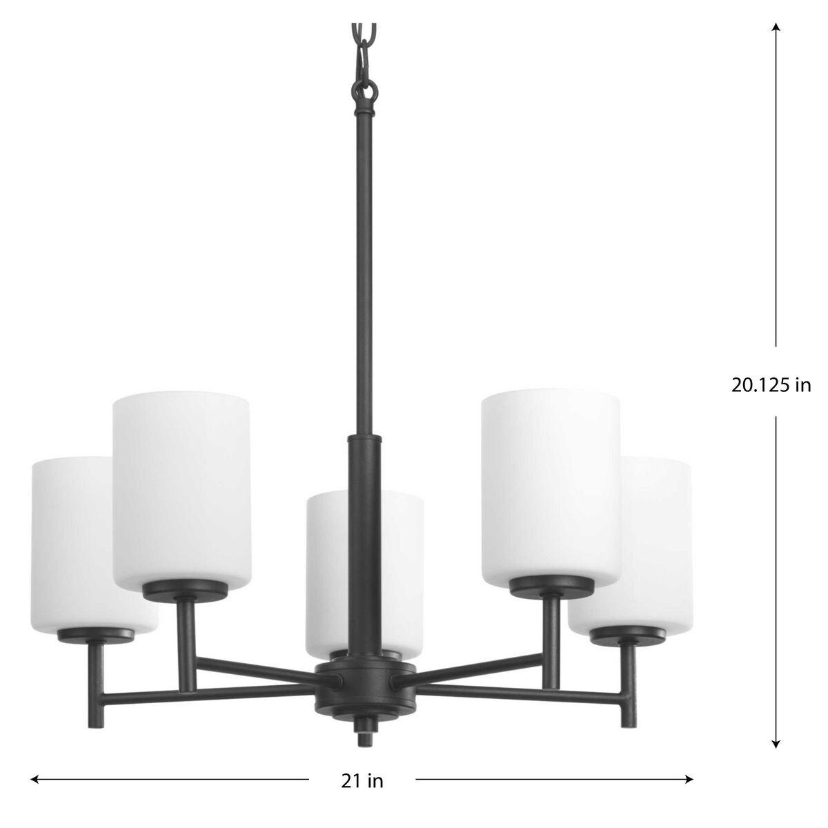 Progress Lighting Replay 5-Light Chandelier, Brushed Nickel, White Glass Shades