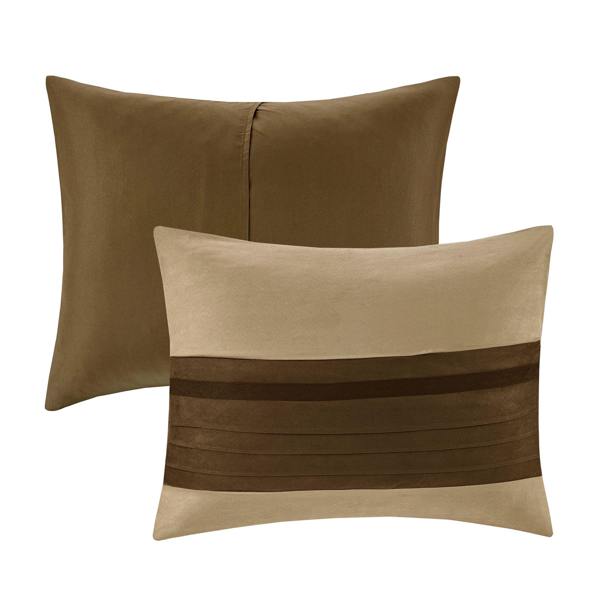 7pc Queen Dakota Microsuede Comforter Set Brown/Cream: Madison Park, Hypoallergenic, Farmhouse Style