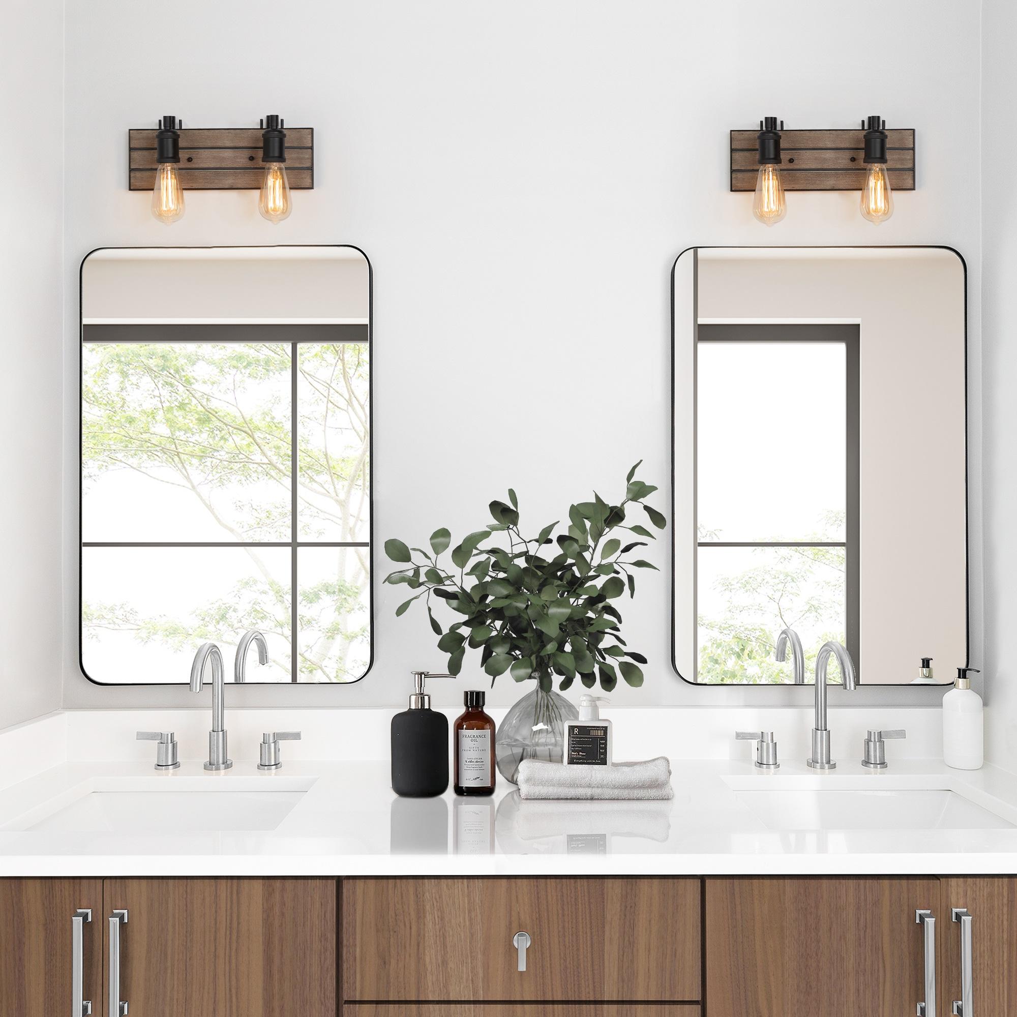 LNC 2-Light Vanity Lights Rustic Wall Sconces Wood Indoor Wall Lights