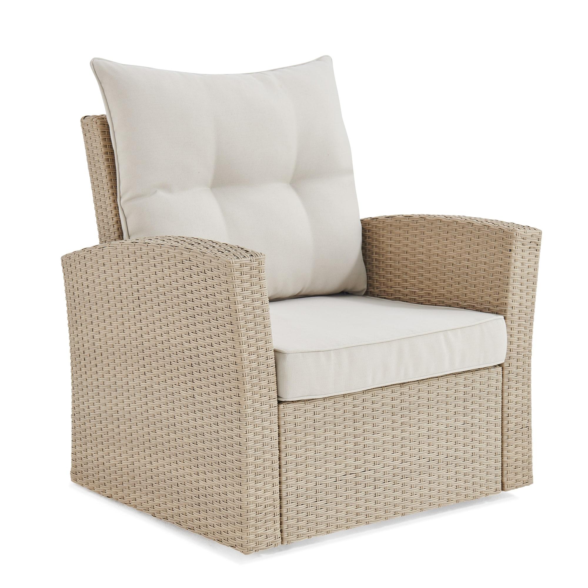 All-Weather Wicker Canaan Outdoor Armchair with Cushions Brown - Alaterre Furniture: Patio Accent Chair, Weather-Resistant