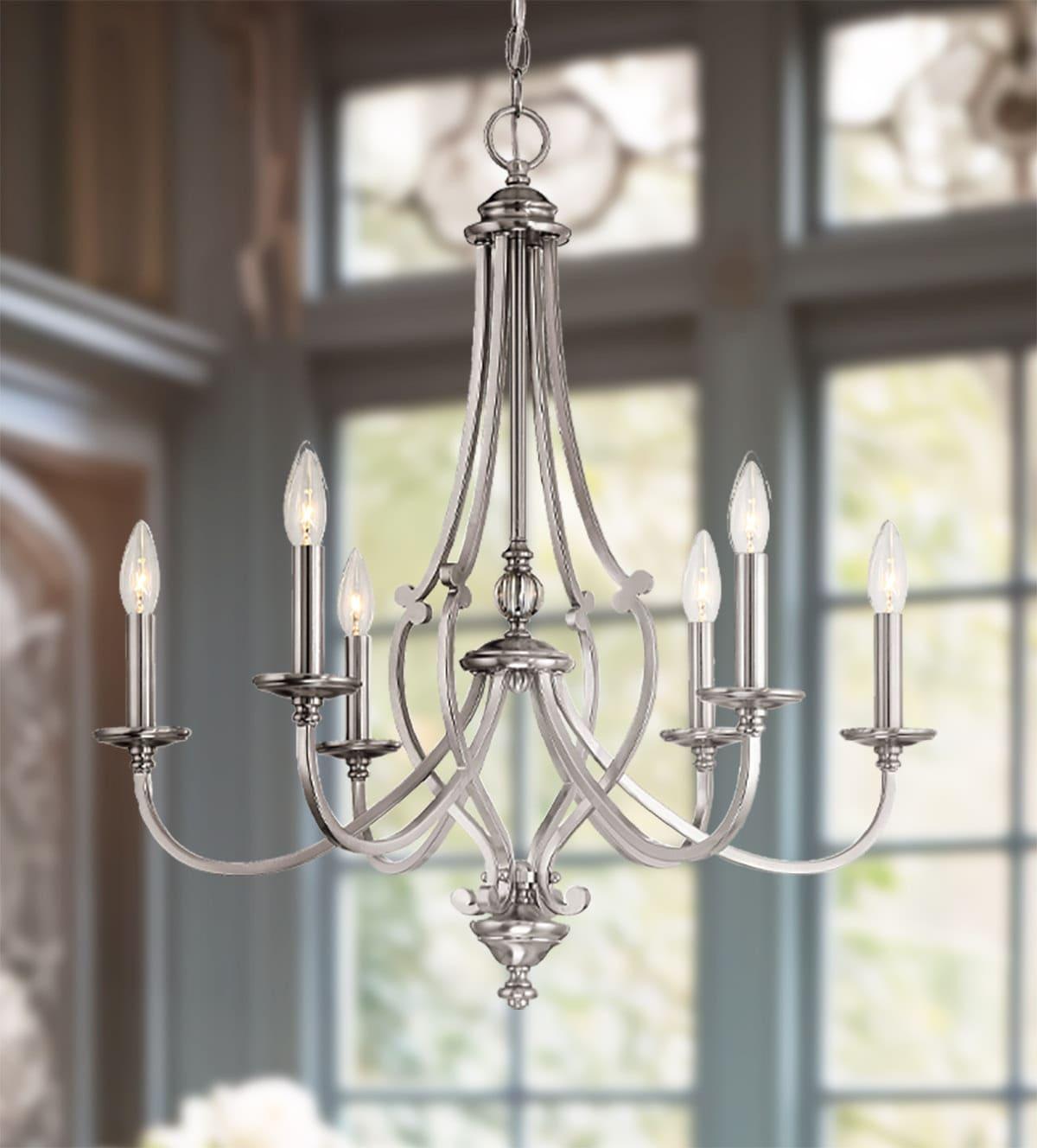 Minka Lavery Brushed Nickel Chandelier 26" Wide French 6-Light Fixture for Dining Room House Foyer Kitchen Entryway Bedroom Home