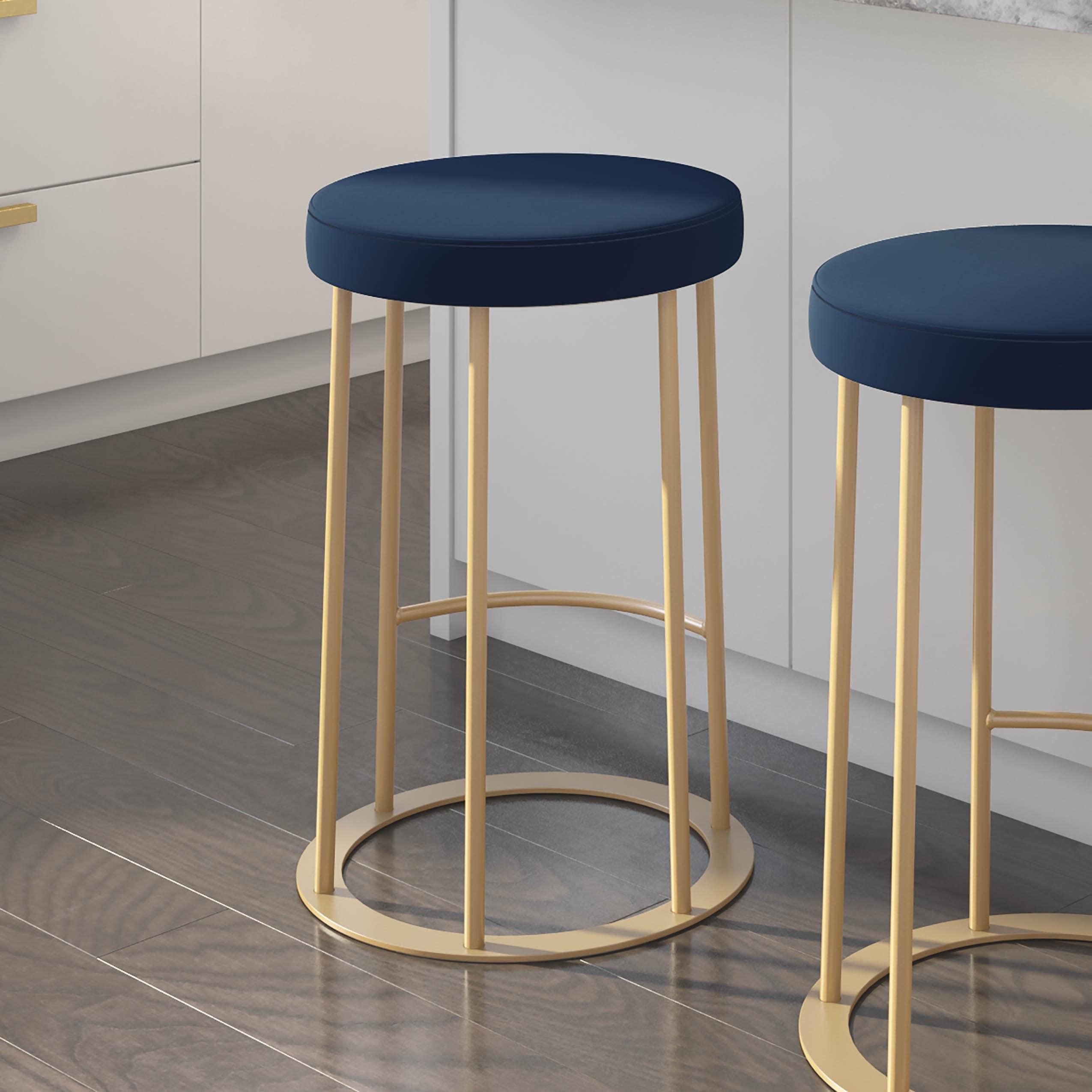 Modern Iris 30" Blue and Gold Metal Backless Bar Stool