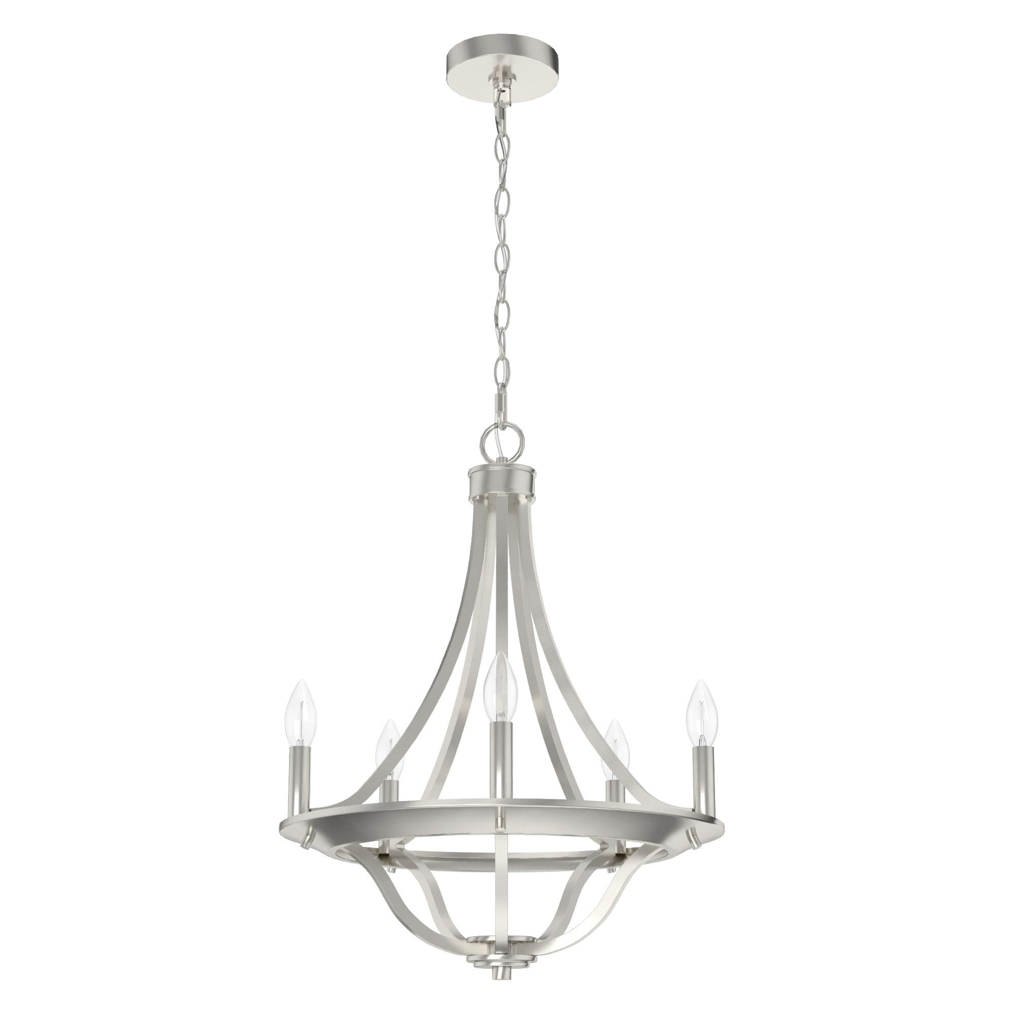 Hunter - Perch Point 5-light Brushed Nickel, Medium Size Chandelier, Dimmable, Casual Style, Empire Shaped, for Bedrooms, Kitchens, Dining, Living Rooms - 19425