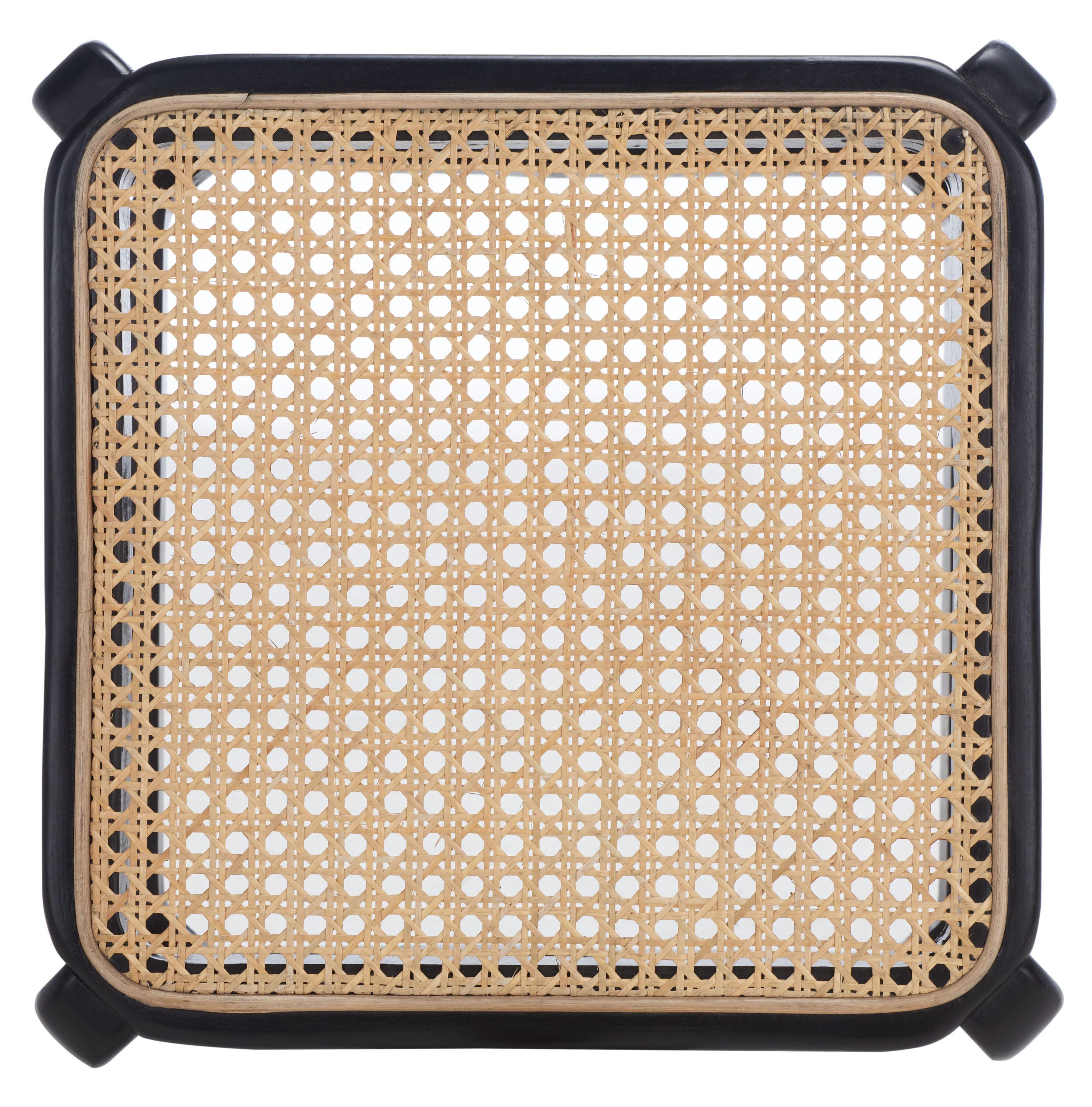 Silus Backless Cane Counter Stool - Black/Natural - Safavieh