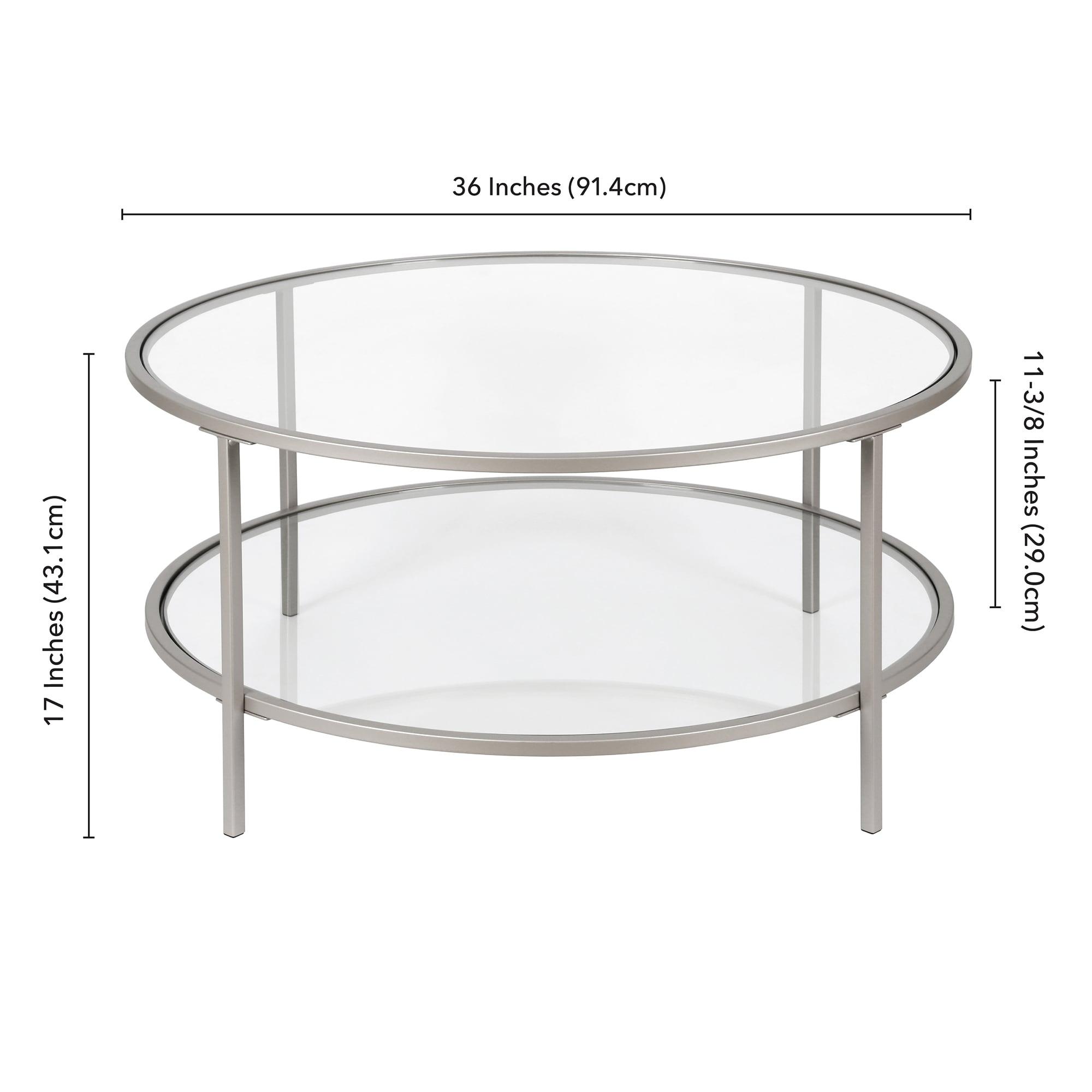 Evelyn&Zoe Sivil 36" Wide Round Coffee Table with Glass Top, Nickel