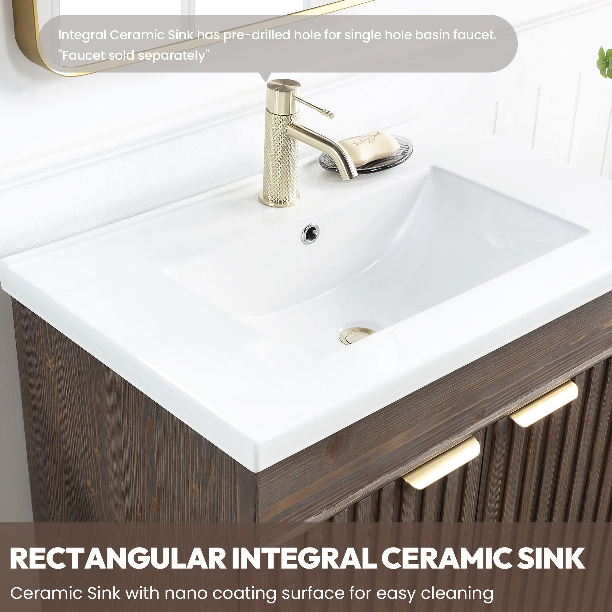 Palos 24" Single Bath Vanity in Spruce Antique Brown with White Ceramic Basin