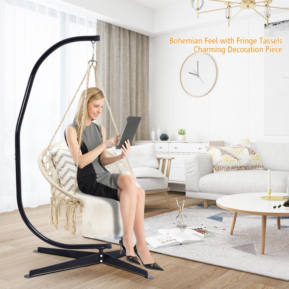 Costway Hanging Hammock Chair Macrame Swing Handwoven Cotton Backrest Garden