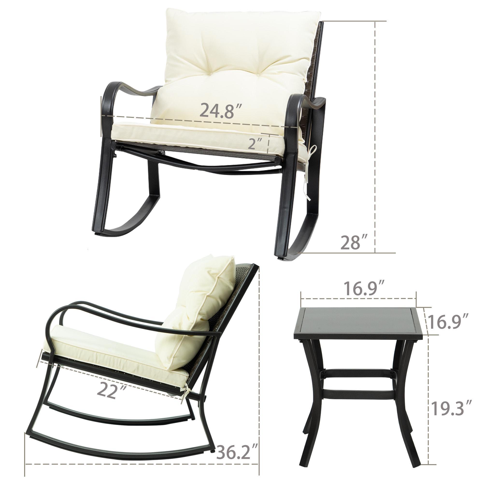 Mercury Row® Preciado 3 Piece Outdoor Patio Set With Cushions-Rocking Chair for Balcony, Lawn and Porch