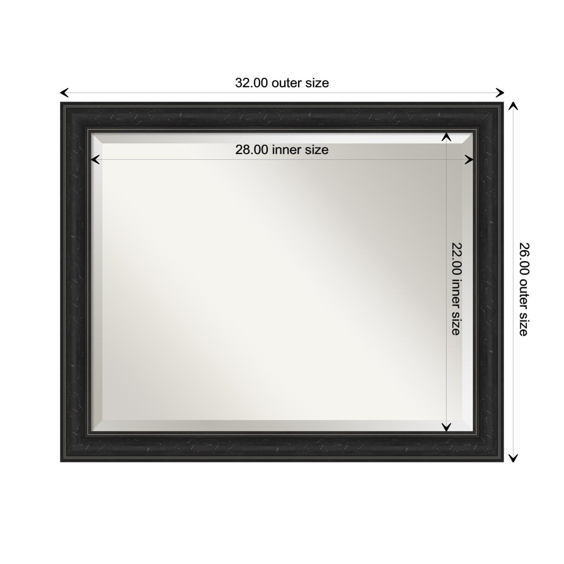 Amanti Art Beveled Bathroom Wall Mirror - Shipwreck Black Narrow Frame Outer Size: 32 x 26 in