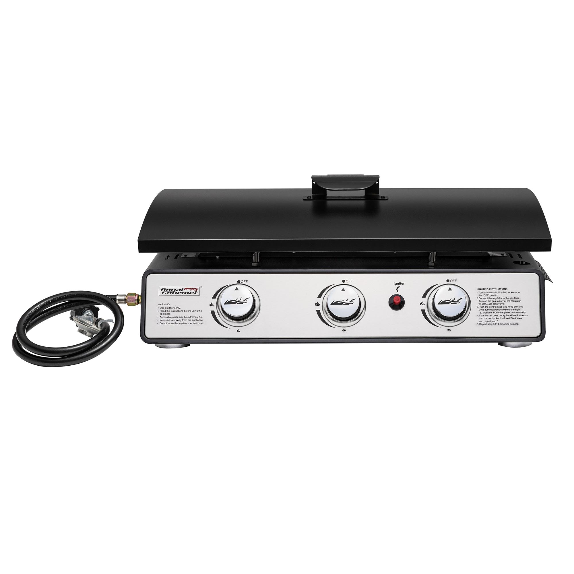 Royal Gourmet 3-Burner Portable Gas Grill Griddle with Top Hard Cover