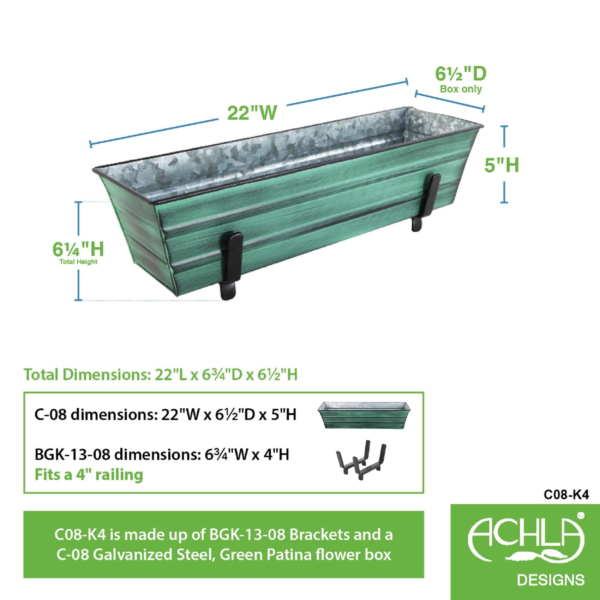 Achla C08-K4 2 x 4 Railings Flower Box with Brackets, Green - Small