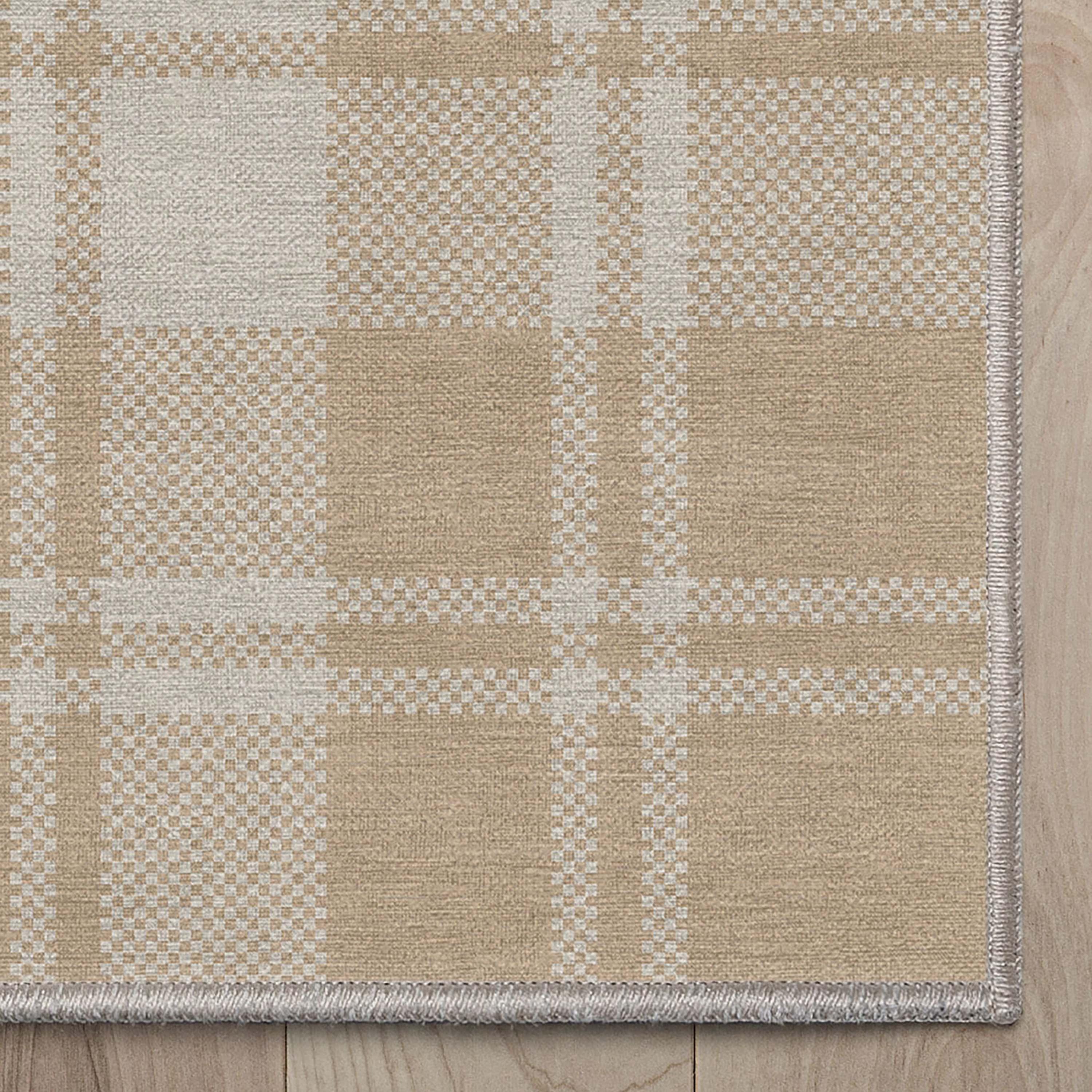 Kehr Plaid Farmhouse Geometric Beige Brown Grey Flat-Weave Area Rug