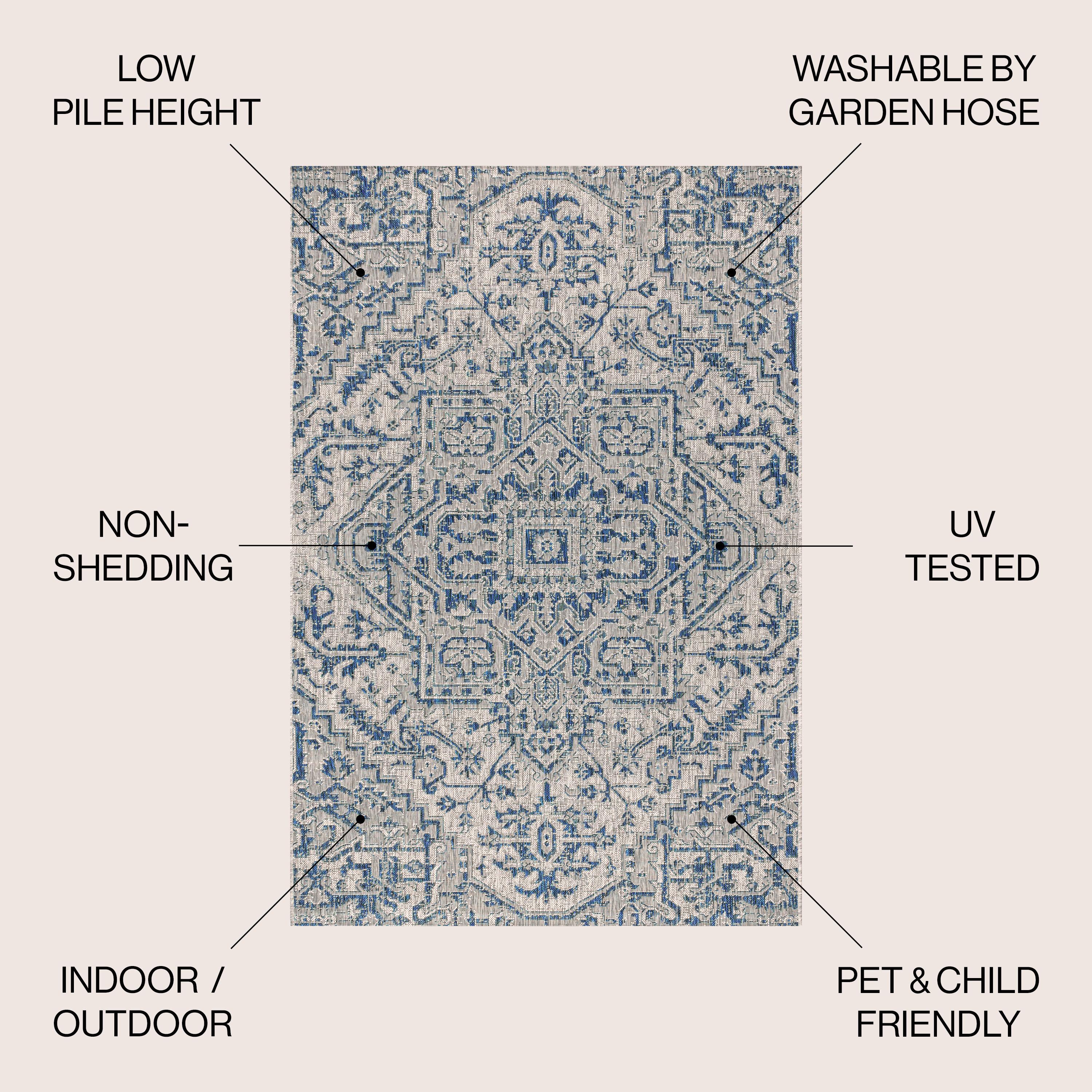 JONATHAN Y Estrella Bohemian Medallion Textured Weave Navy/Gray 9' Round Indoor/Outdoor Area Rug