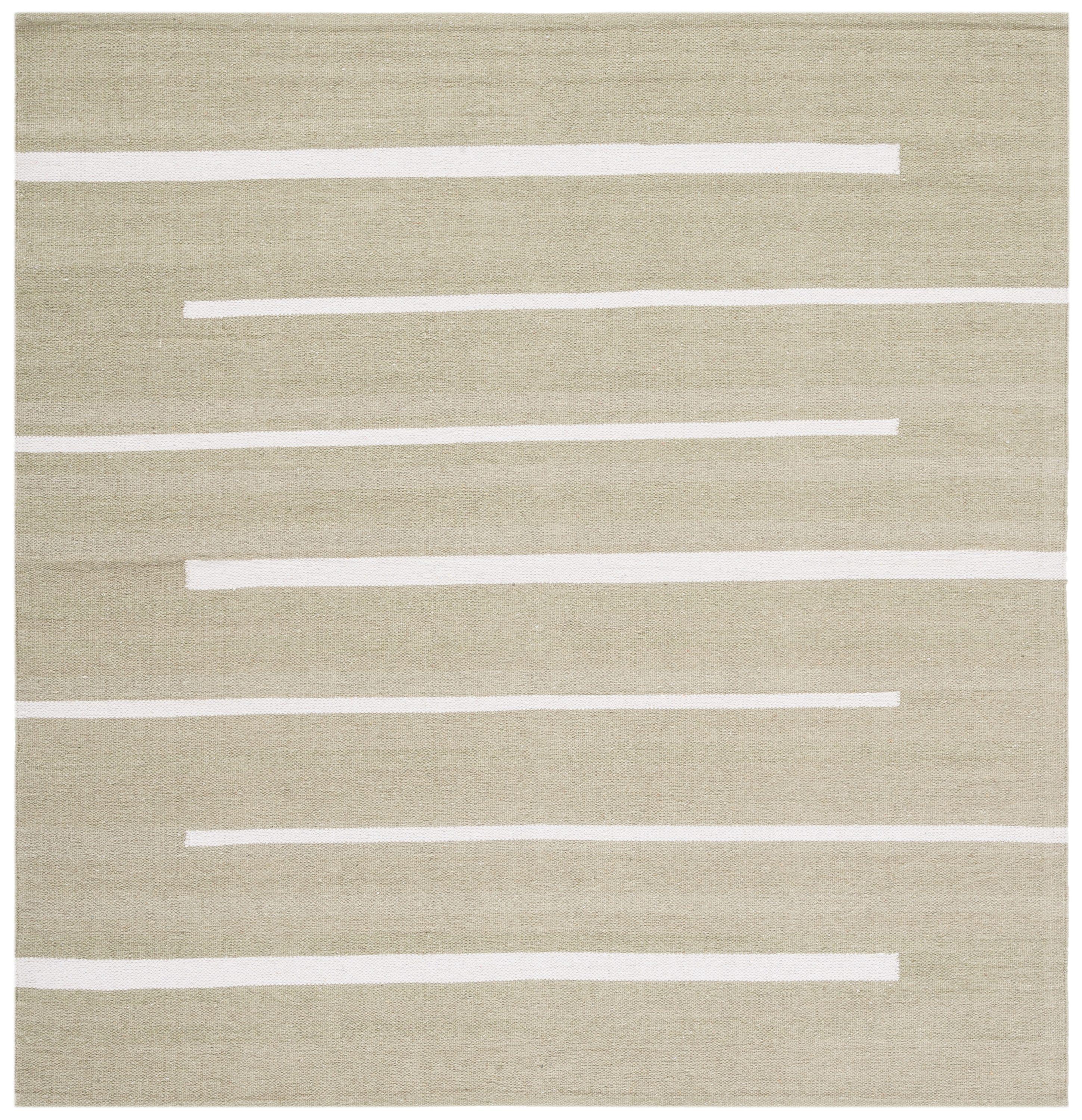 SAFAVIEH Montauk Oswald Geometric Striped Cotton Area Rug, Ivory/Light Green, 6' x 6' Square
