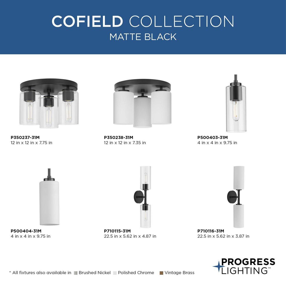 Progress Lighting Cofield 2-Light Wall Bracket, Polished Chrome, Cylindrical Glass Shade