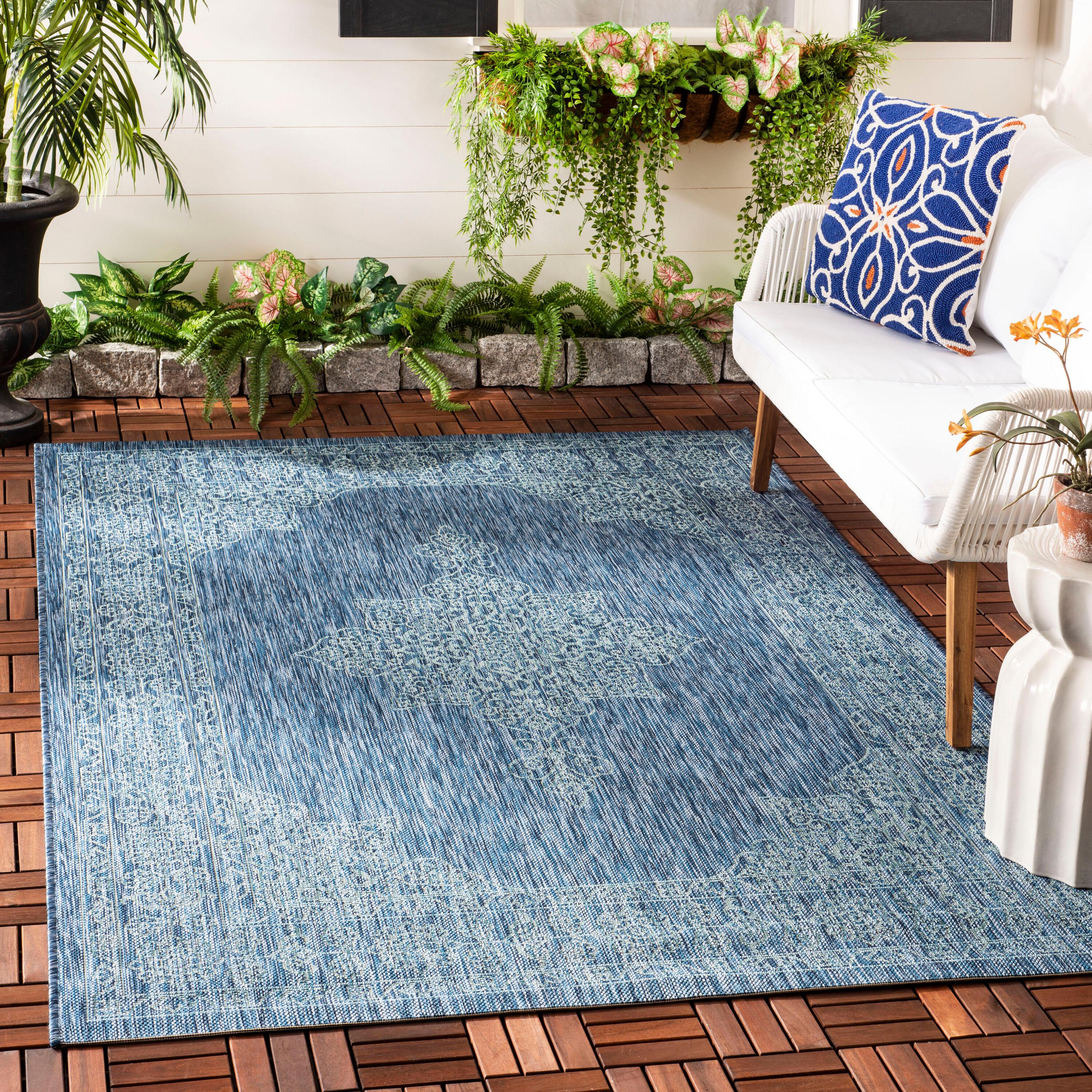 Courtyard CY8232 Power Loomed Indoor/Outdoor Area Rug - Navy/Ivory - 4'x5'7" - Safavieh.