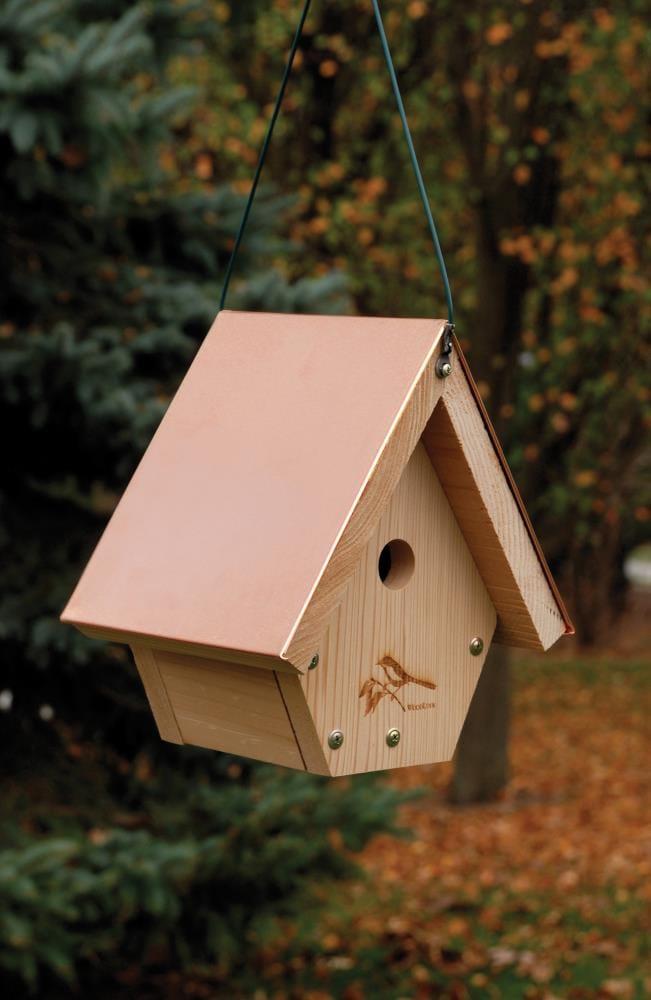 Cedar and Copper Hanging Wren Bird House with Etched Design