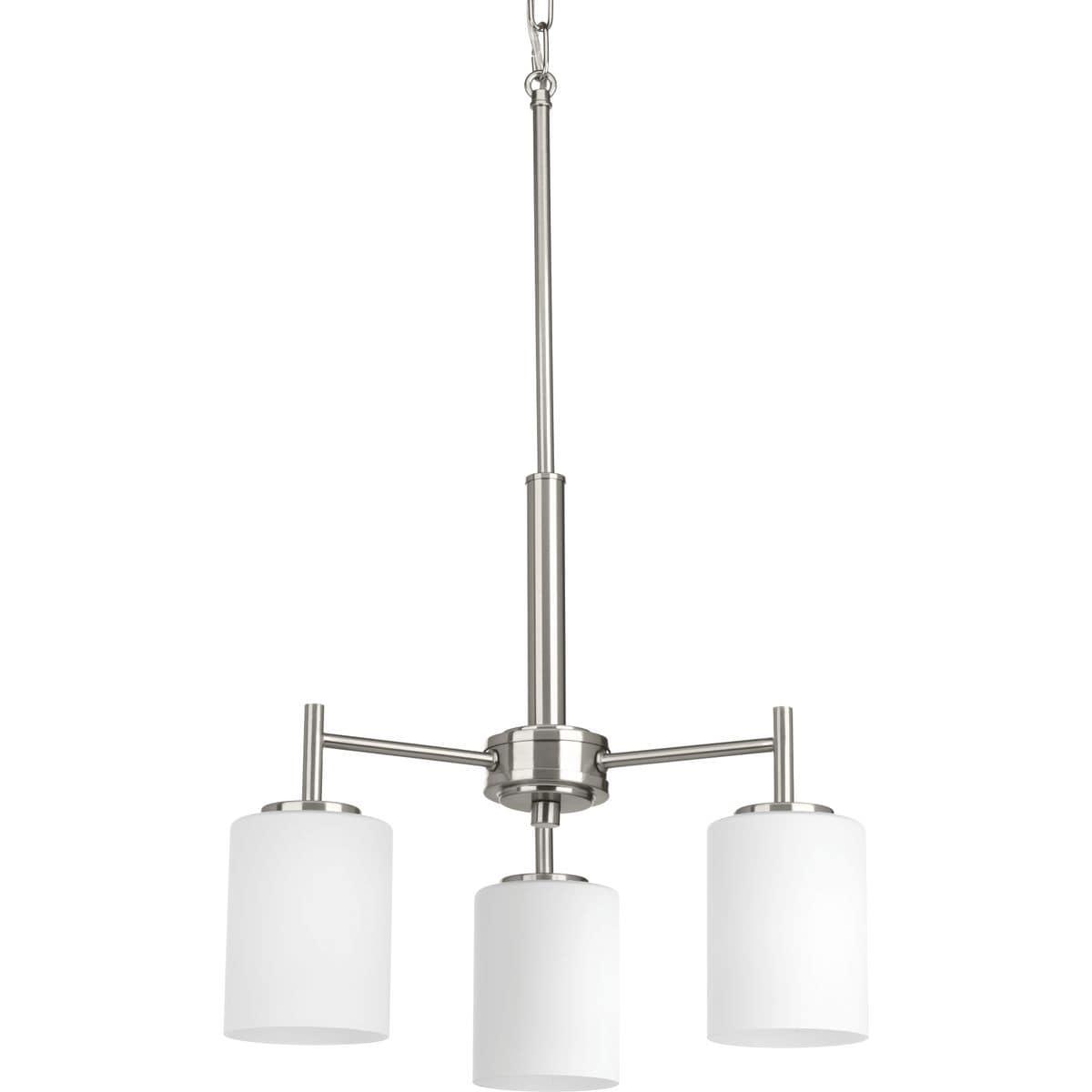 Progress Lighting Replay 3-Light Chandelier, Brushed Nickel, White Glass Shades