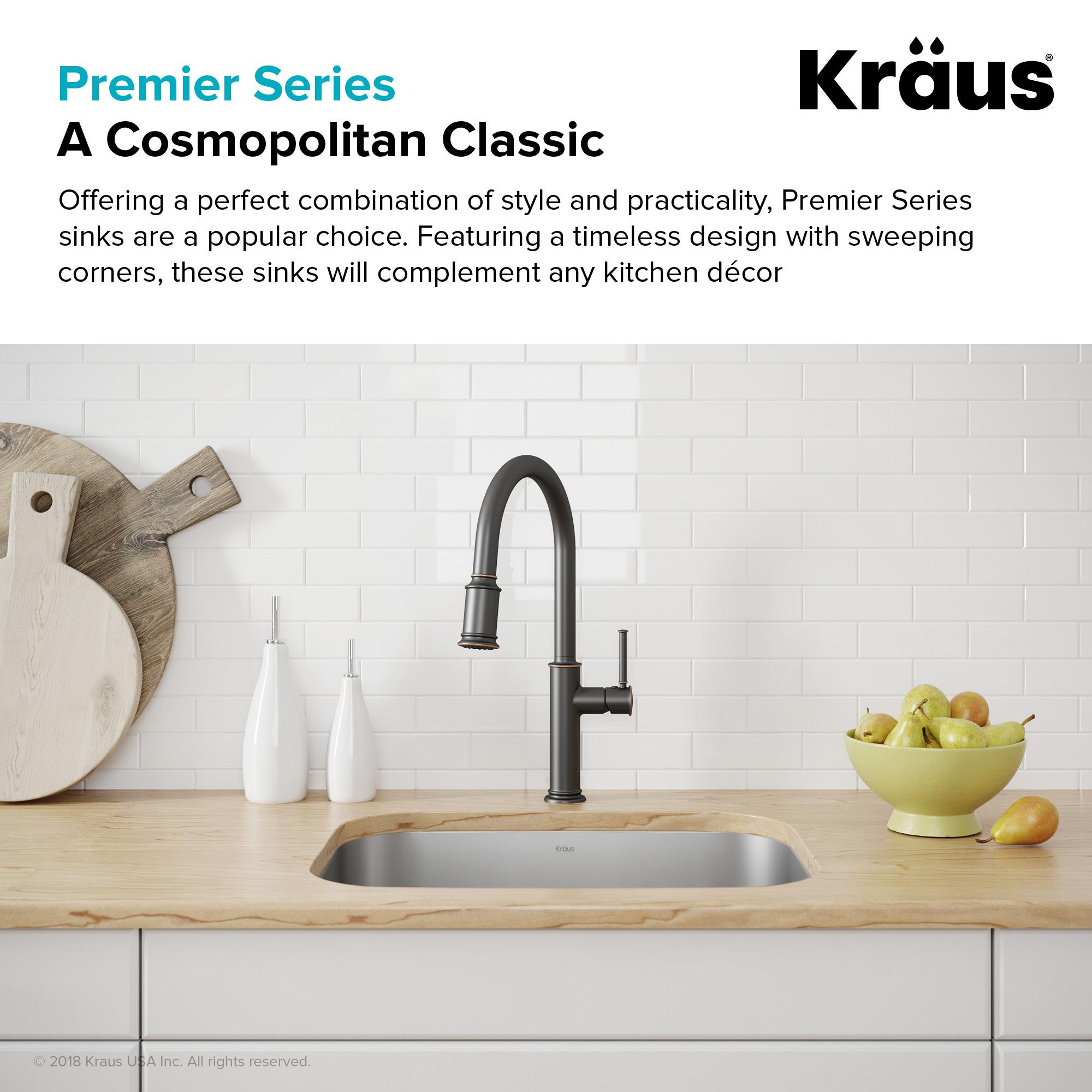 KRAUS Premier 16 Gauge Undermount Single Bowl Stainless Steel Kitchen Sink