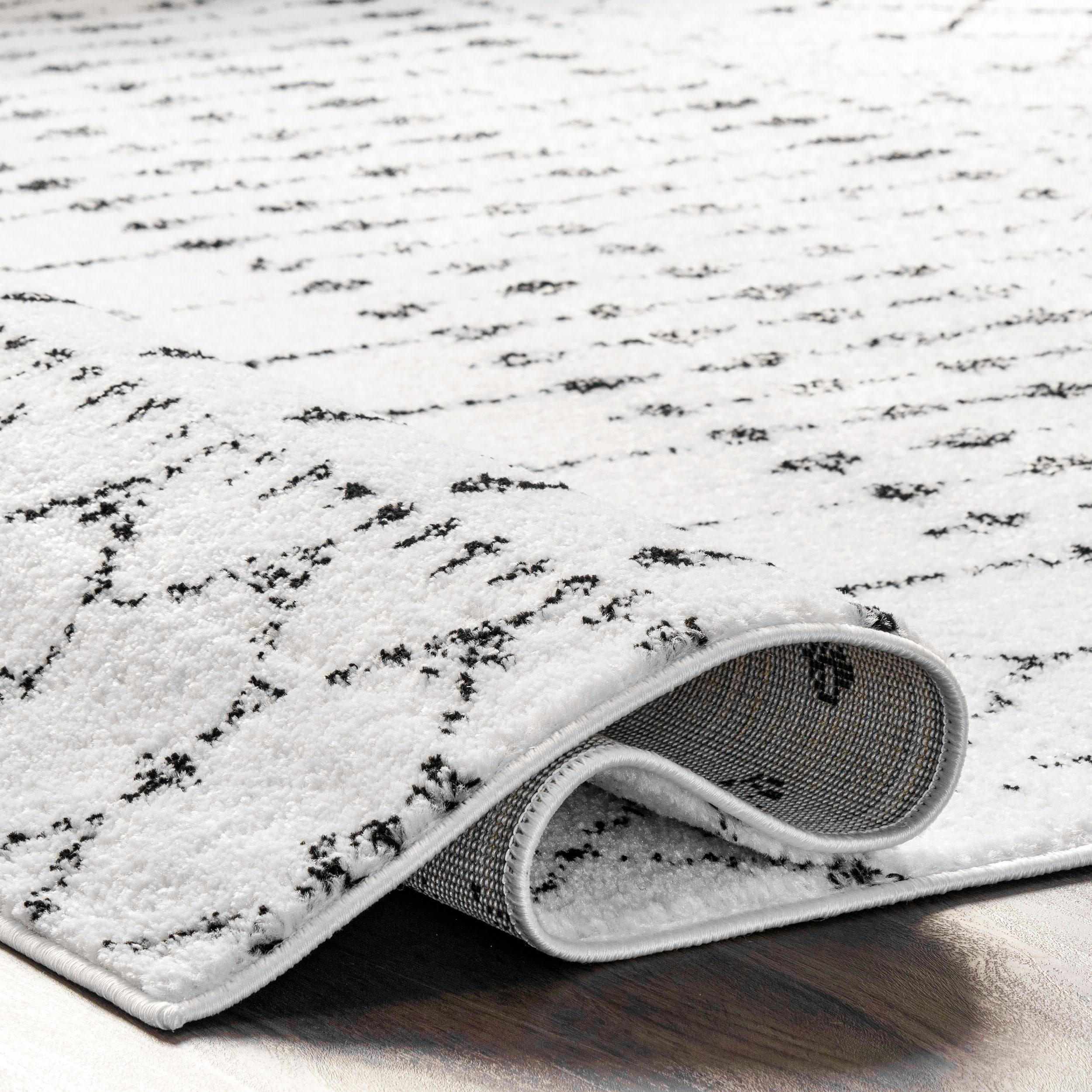 nuLOOM 6' 7" x 9' Moroccan Blythe Area Rug, White and Black, Faded Bohemian Design, Stain Resistant, For Bedroom, Dining Room, Living Room, Hallway, Office, Kitchen, Entryway