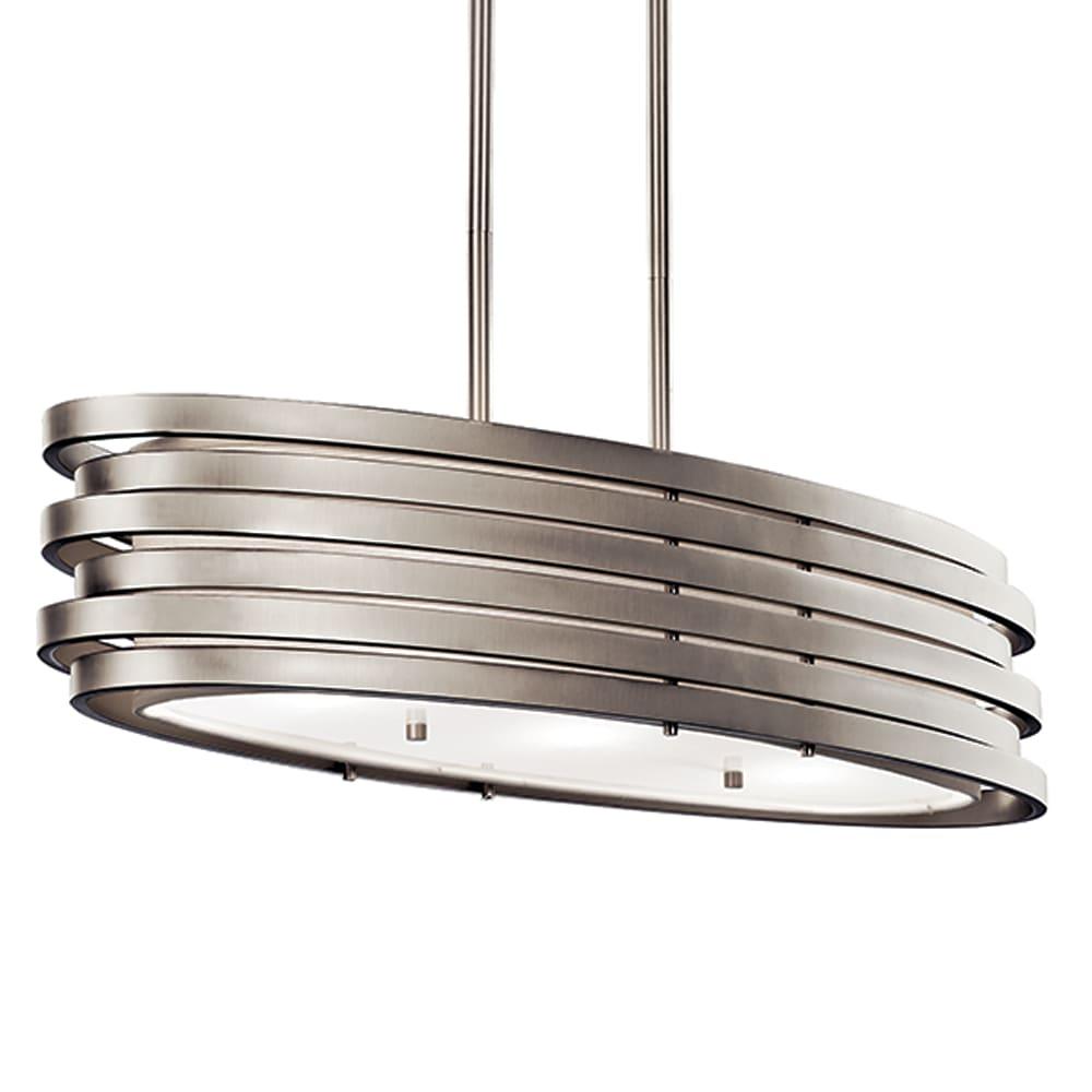 Co-t Kichler Roswell 3-Light Oval Chandelier With Satin Etched Glass And Brushed Nickel Finish, Dimmable Edge-Lit Technology For Ambient Lighting