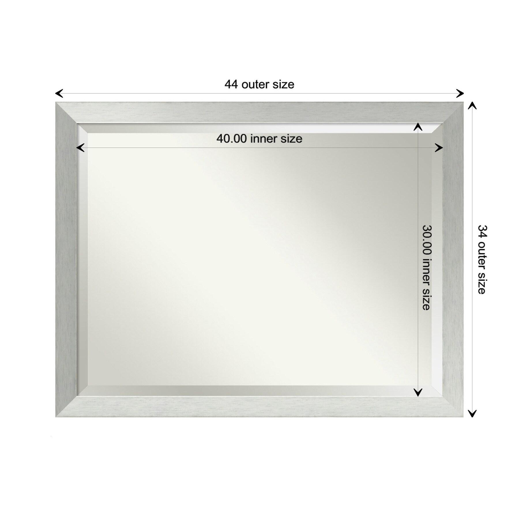 Brushed Sterling Silver Beveled Wood Bathroom Wall Mirror