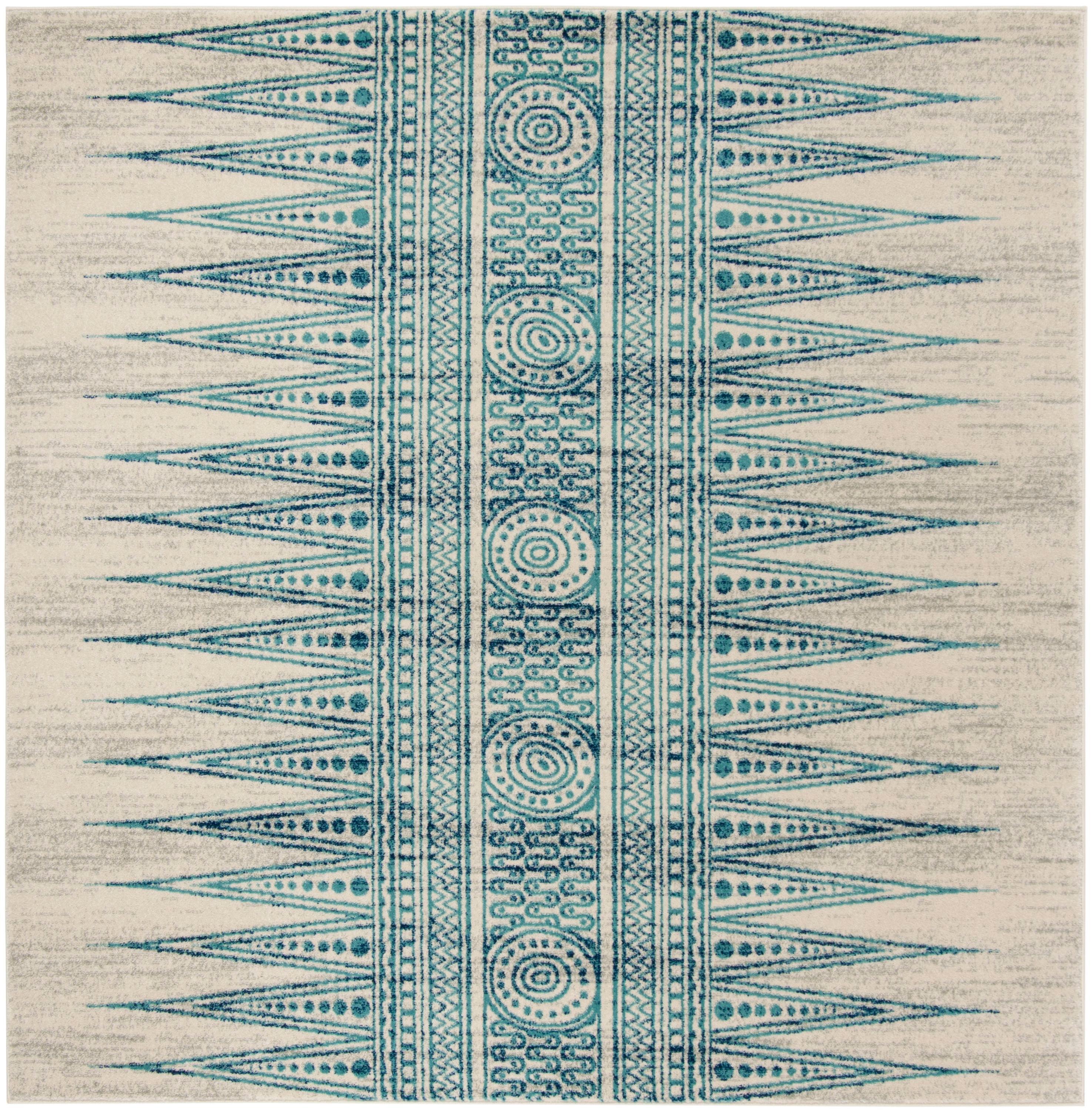 Evoke EVK226 Power Loomed Area Rug - Ivory/Turquoise - 6'7"x6'7" - Safavieh.