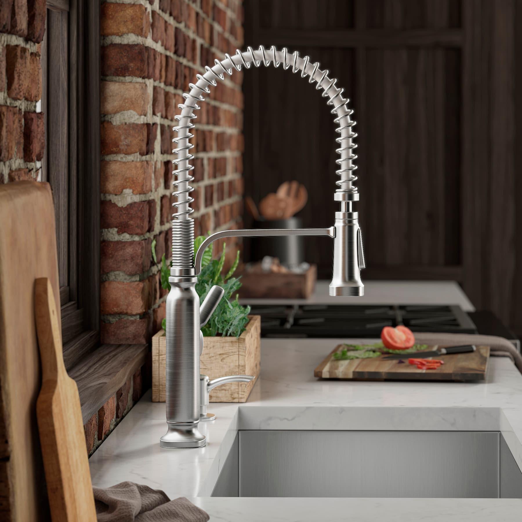 Ealing Stainless Steel Pull-Down Kitchen Faucet with Soap Dispenser