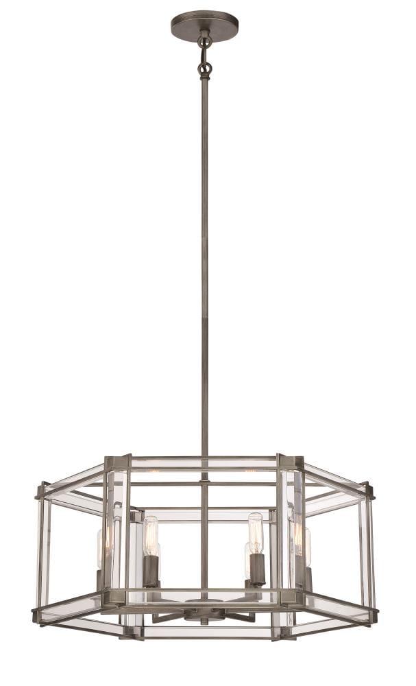 Minka Lavery Antique Nickel Chandelier 24" Wide Industrial Clear Acrylic 6-Light Fixture for Dining Room House Foyer Kitchen Home
