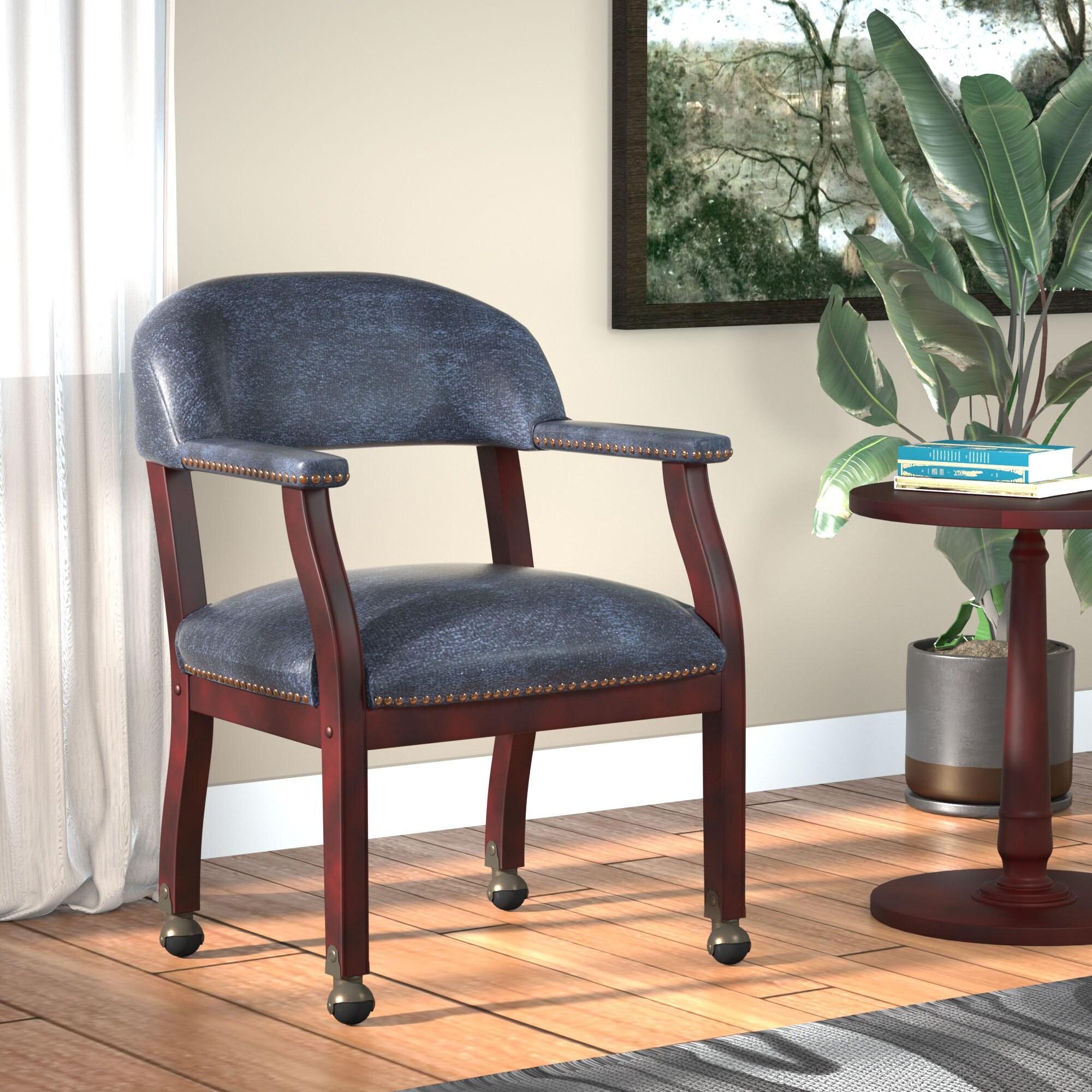 Captain's Chair with Casters Blue - Boss Office Products: Vinyl Upholstery, Fixed Height, Nailhead Trim
