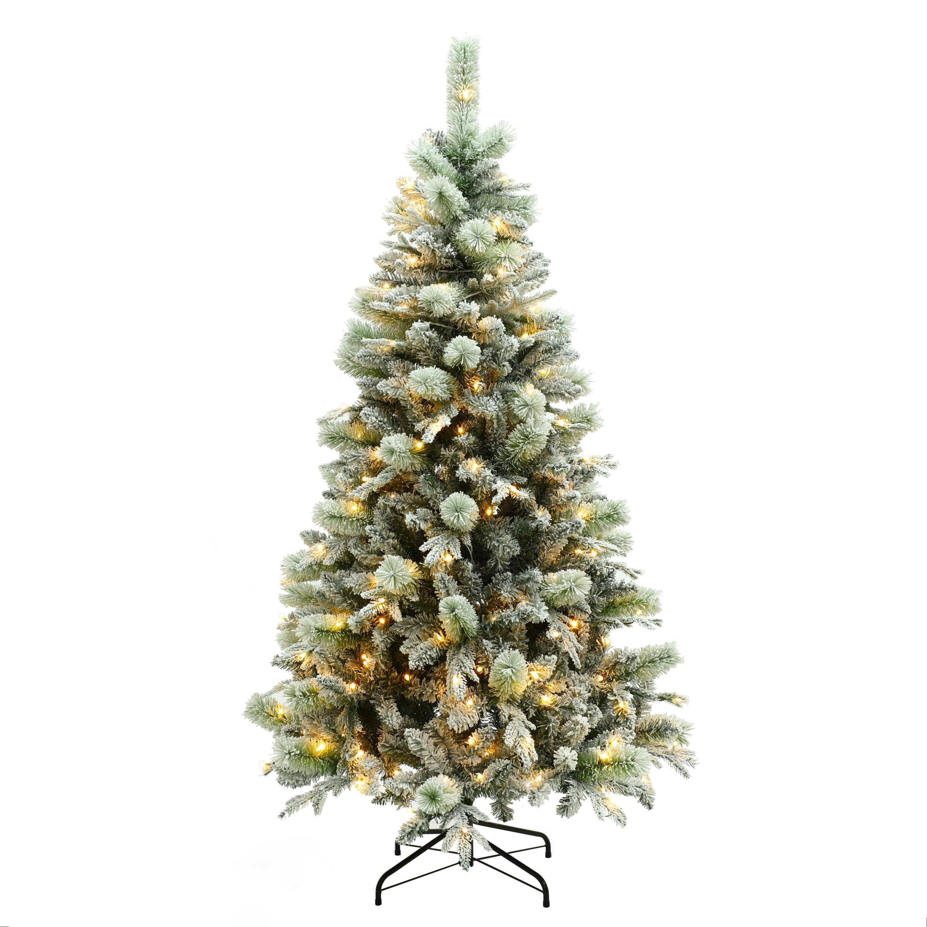 LuxenHome 6Ft Artificial Flocked Full Pine Christmas Tree with Pine Cones