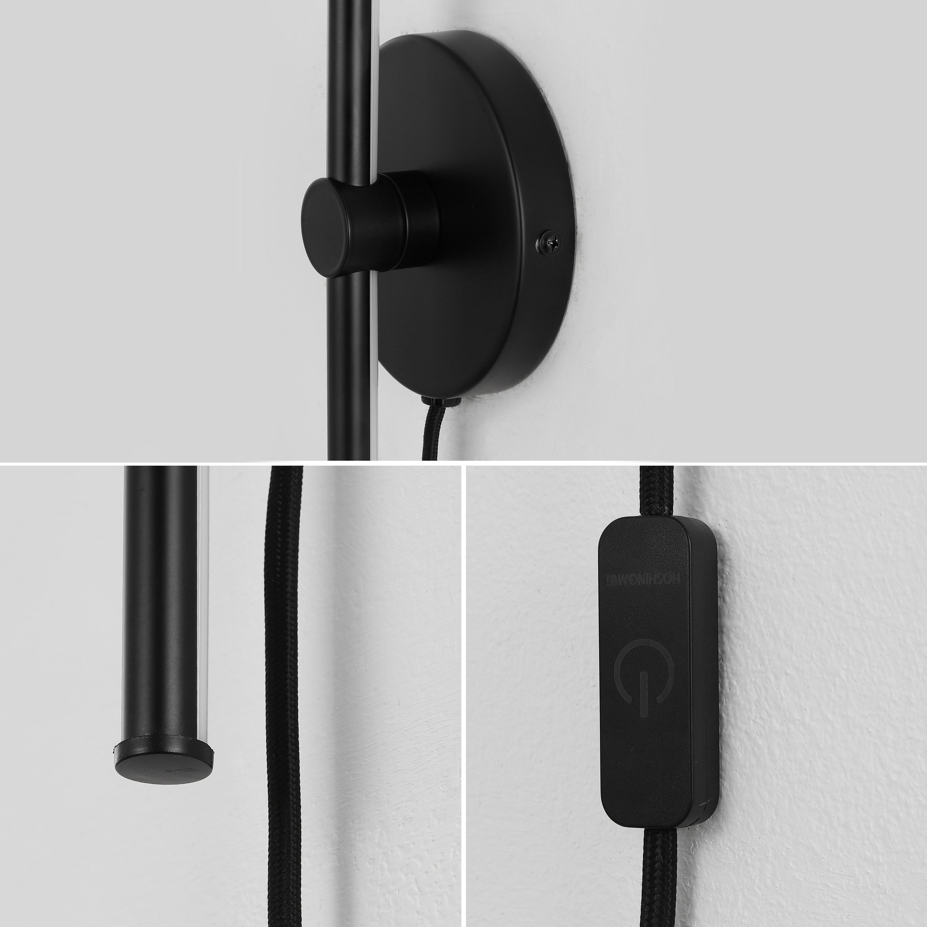 Anton 27.25 in. 1-Light Modern Minimalist Iron Adjustable Bar Integrated LED Plug-In Sconce, Black