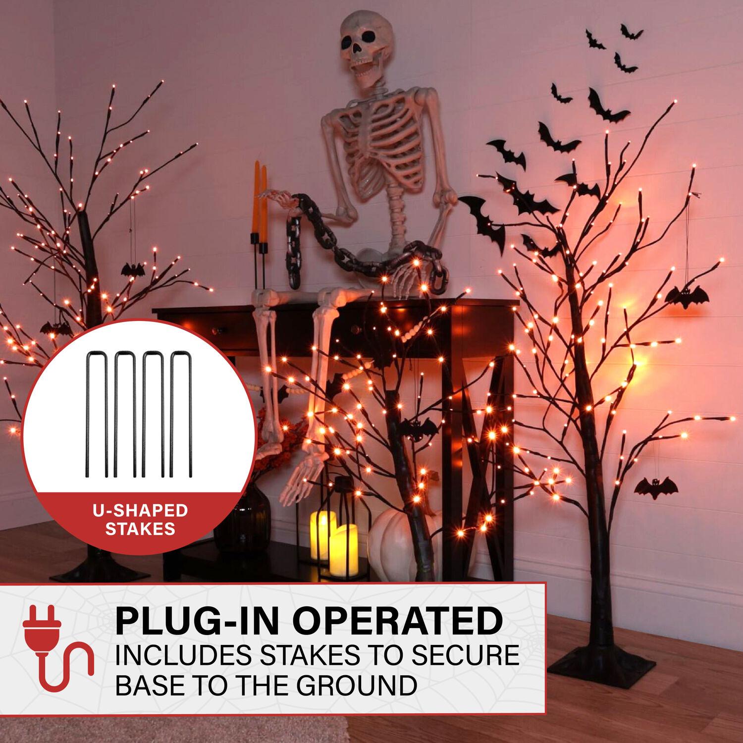 Haunted Hill Farm Set of 3 Halloween Trees with Bats and Orange LED Lights, 3-ft., 4-ft., and 5-ft.