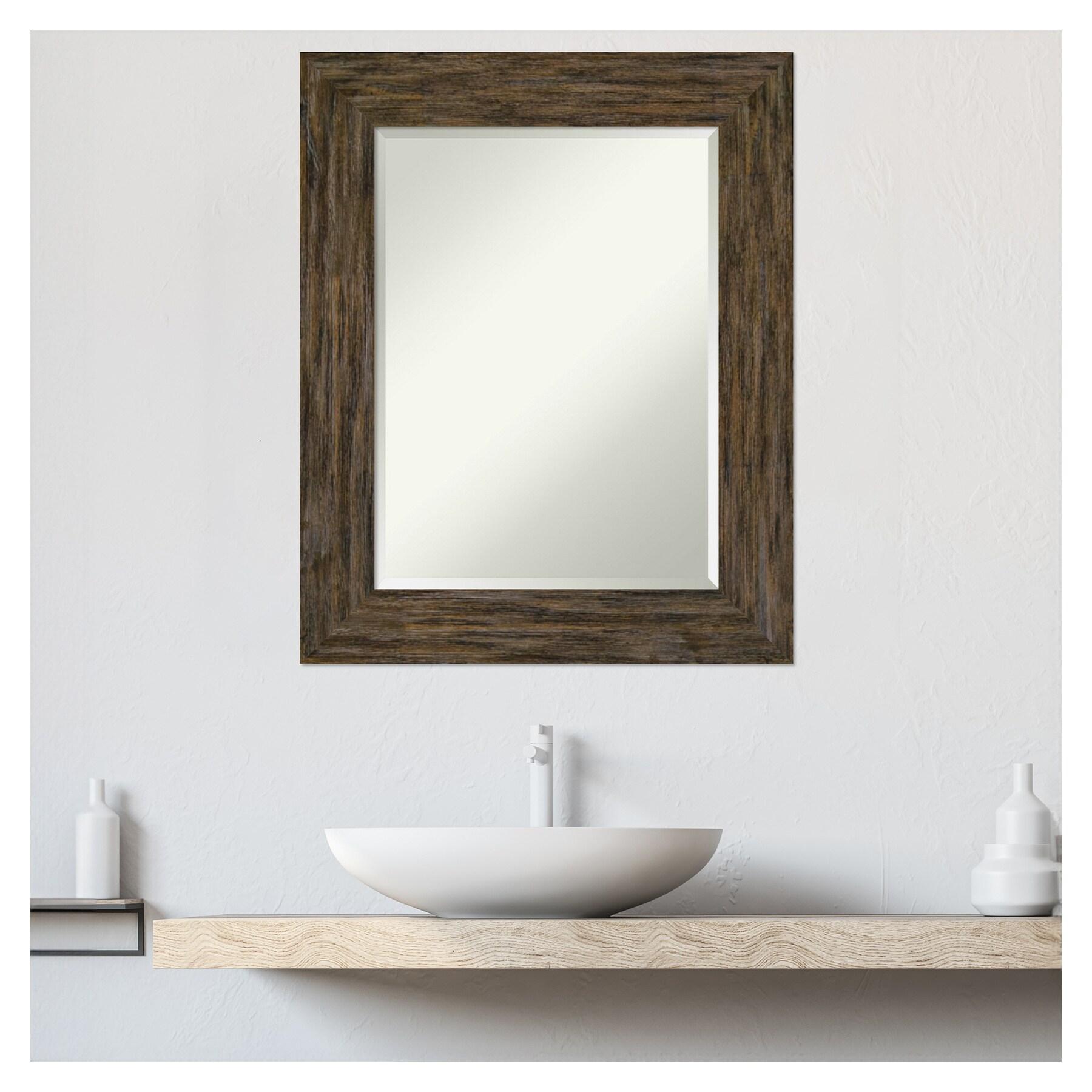 Amanti Art Beveled Wood Bathroom Wall Mirror - Fencepost Brown Frame Fencepost Brown Outer Size: 25 x 31 in