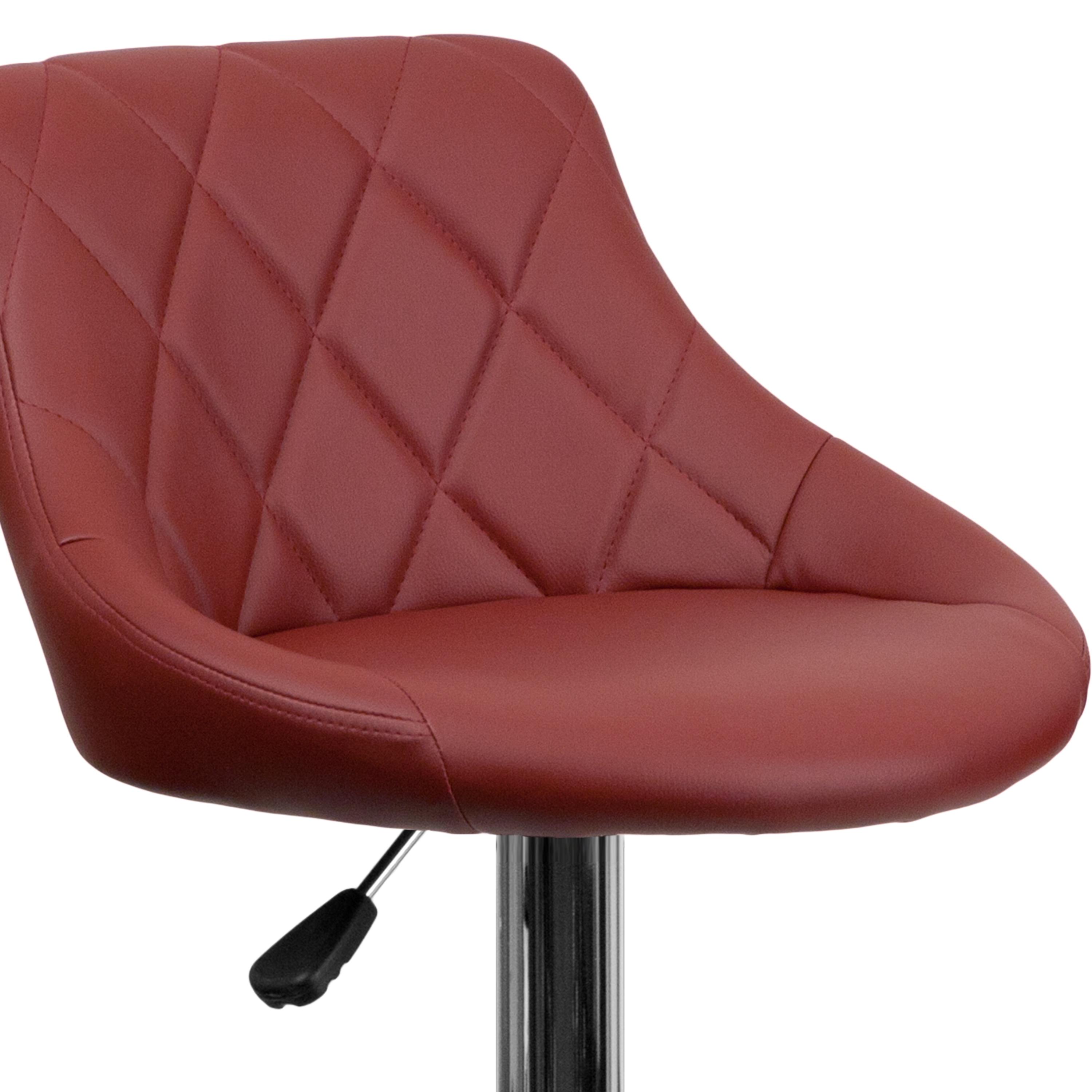 Flash Furniture Dale Contemporary Burgundy Vinyl Bucket Seat Adjustable Height Barstool with Diamond Pattern Back and Chrome Base