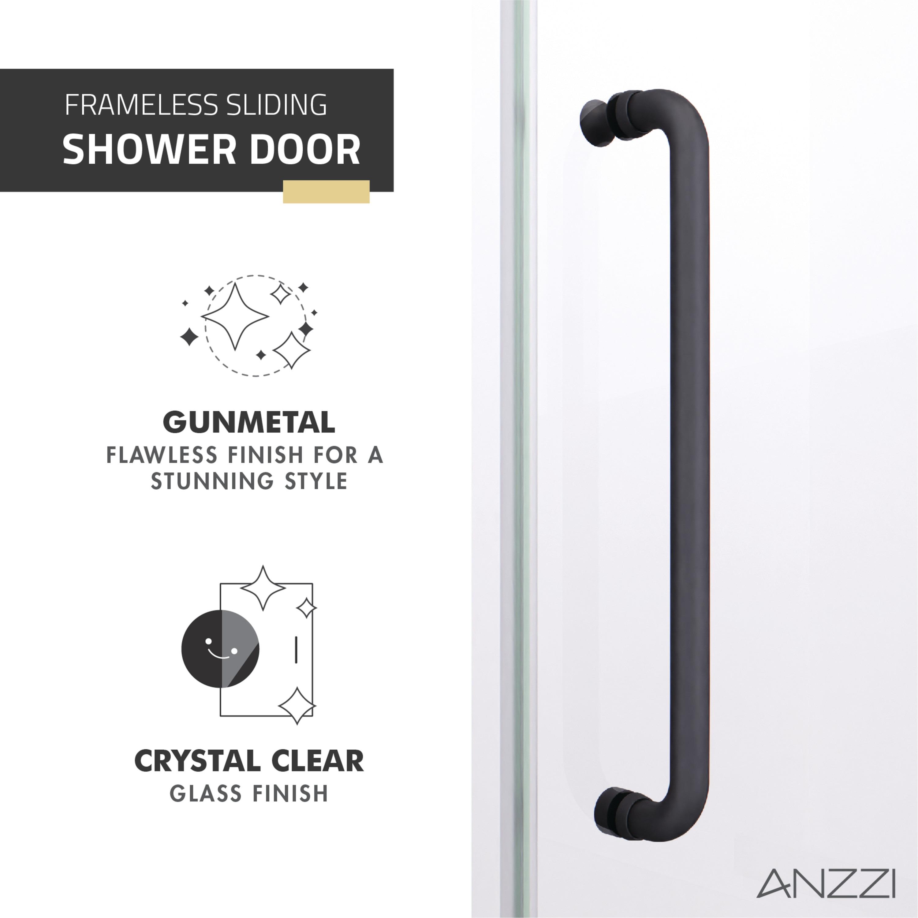 Madam Series 48 In. By 76 In. Frameless Sliding Shower Door In Gunmetal With Clear Tempered Glass And Tsunami Guard