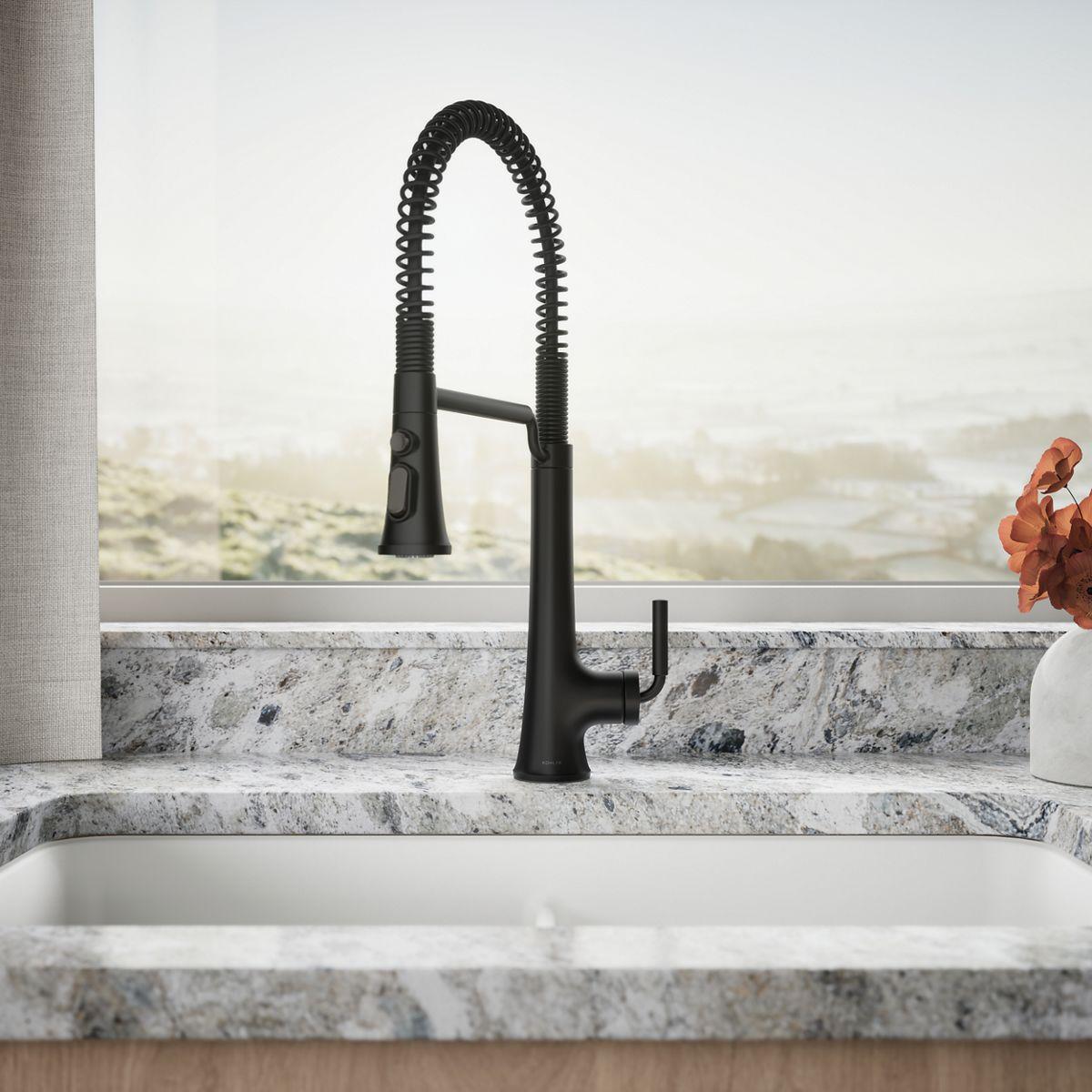 Kohler Tone Single Handle Semi-Professional Pre-Rinse Kitchen Sink Faucet with Three-Function Pull Down Sprayer