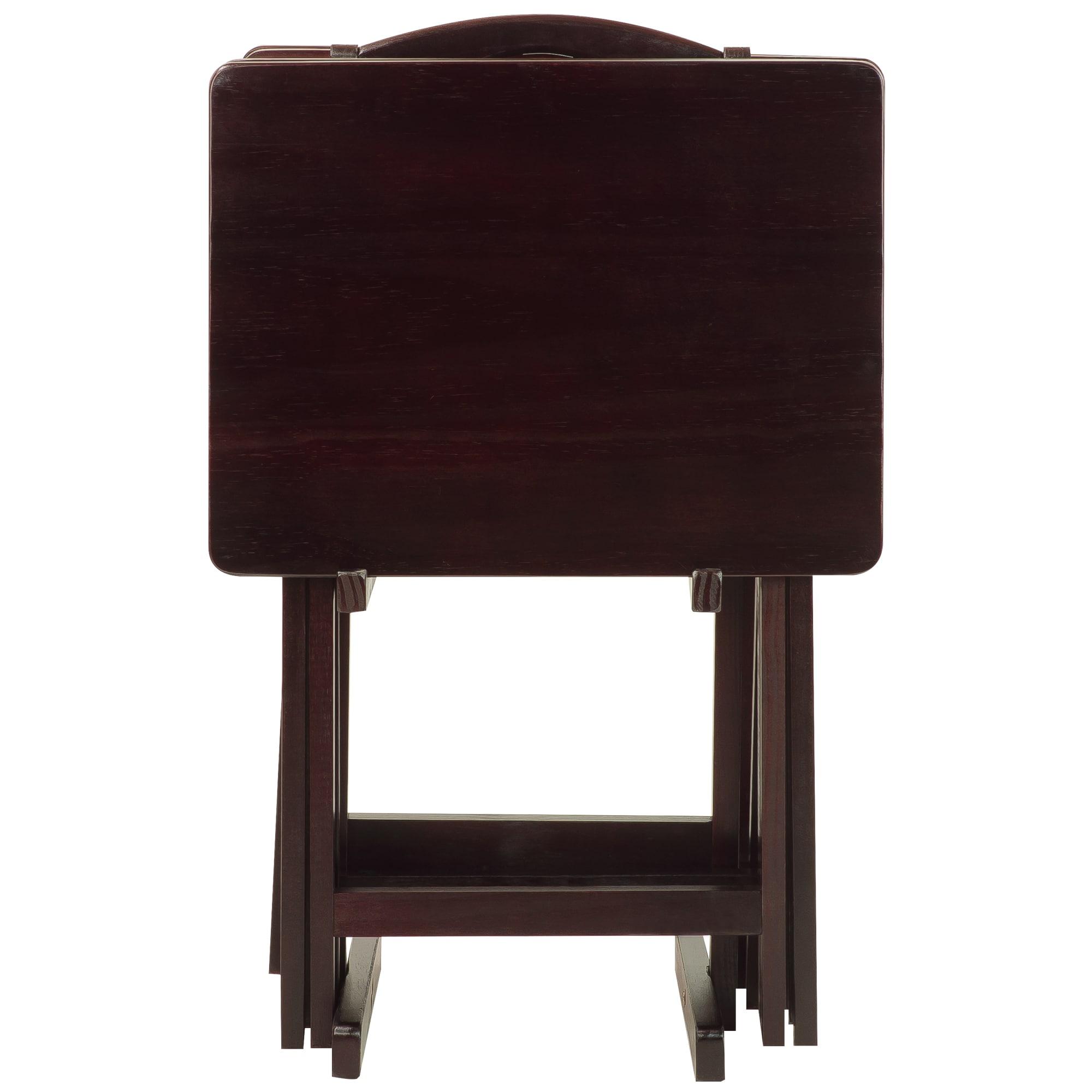 5-Piece TV Tray Table Set with Holder in Espresso (4 Trays, 1 Stand)