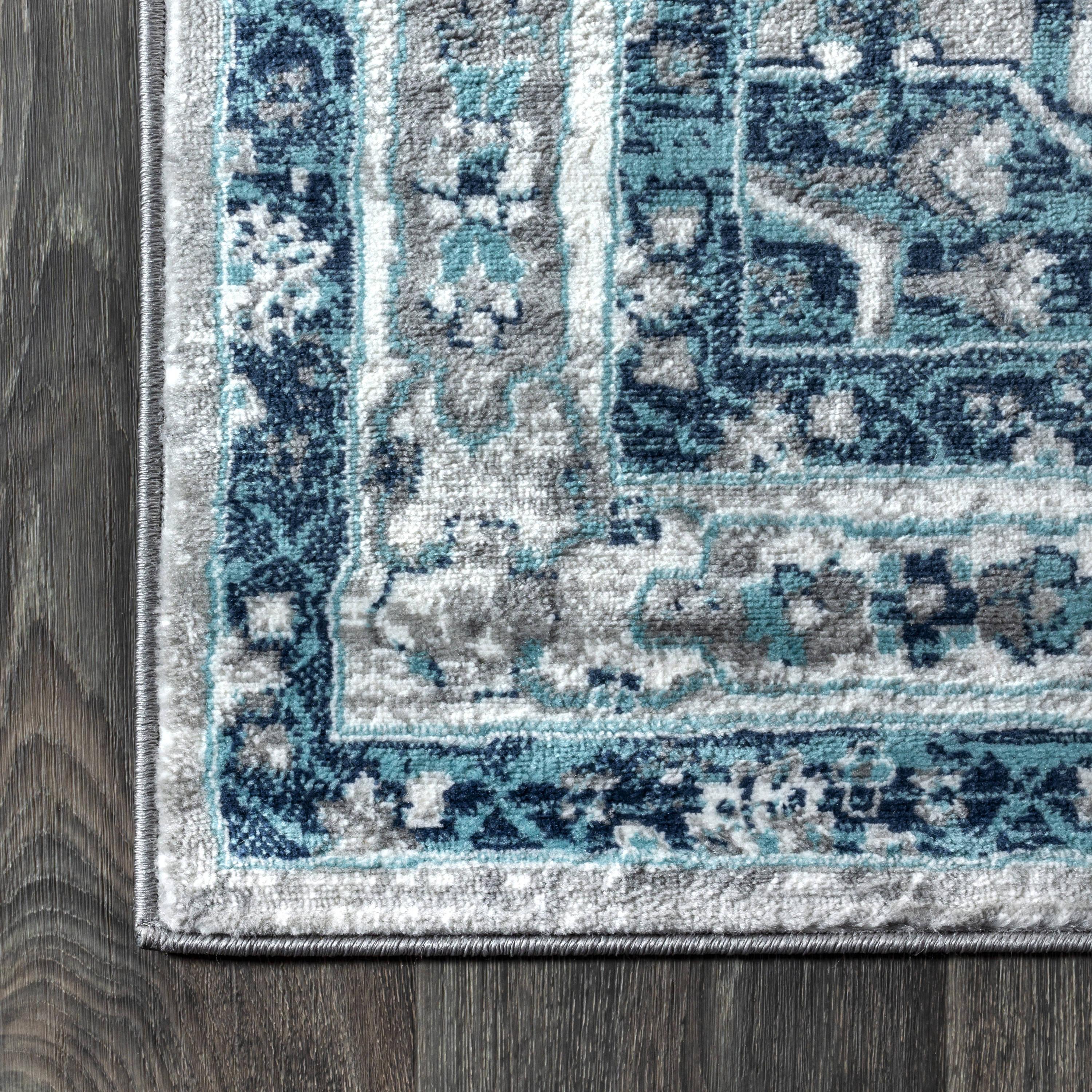 5'x5' Modern Persian Vintage Medallion Area Rug, Light Grey/Blue - JONATHAN Y