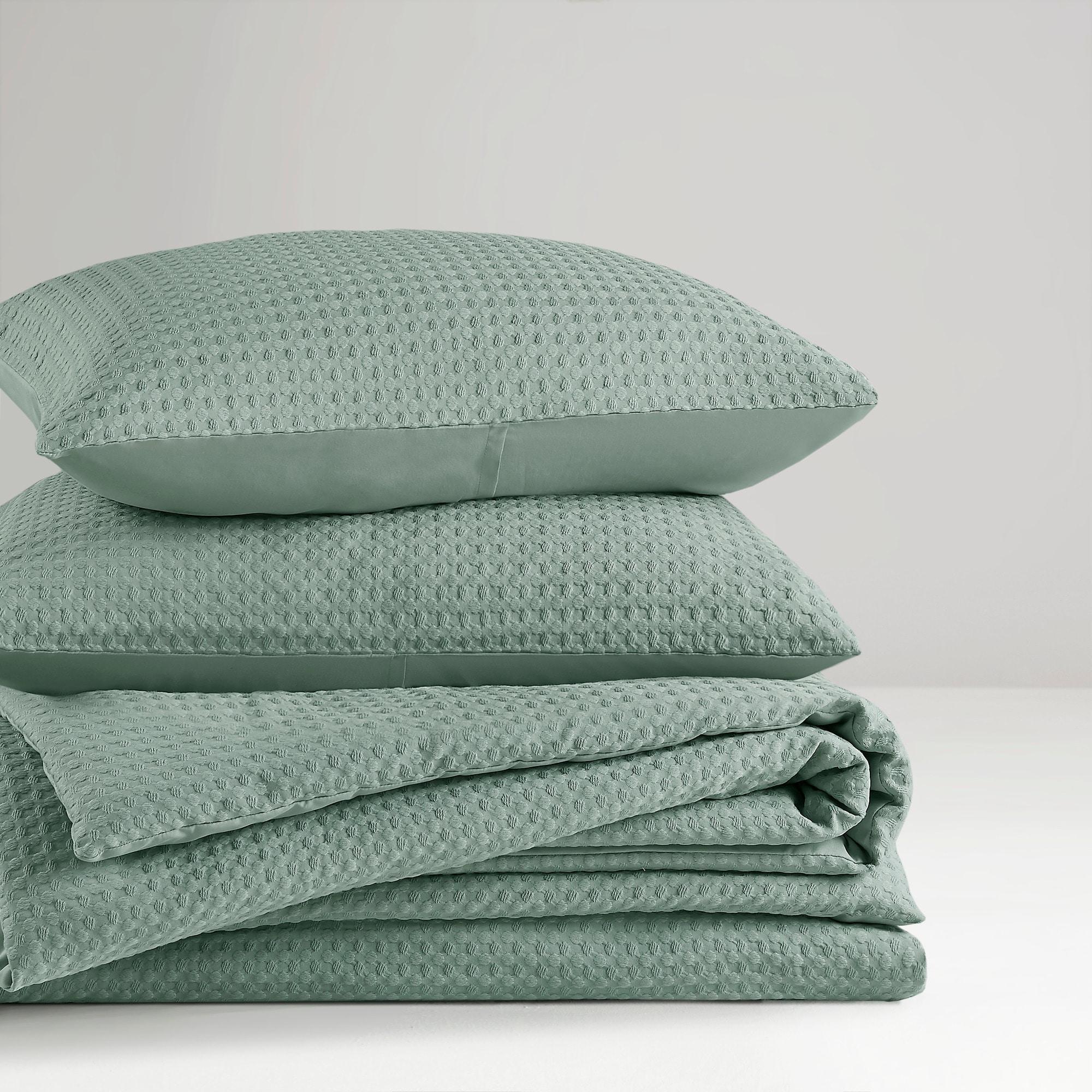 Comfort Spaces Sage Green Queen Comforter Set - 3 Pieces Breathable Dotted Weave Texture Comforter Sets, Modern Farmhouse Boho Comforter & Shams, All Season Microfiber Queen Bed Set, Full/Queen