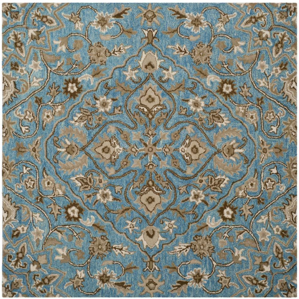 Bella BEL673 Hand Tufted Area Rug - Blue/Taupe - 5'x5' - Safavieh.