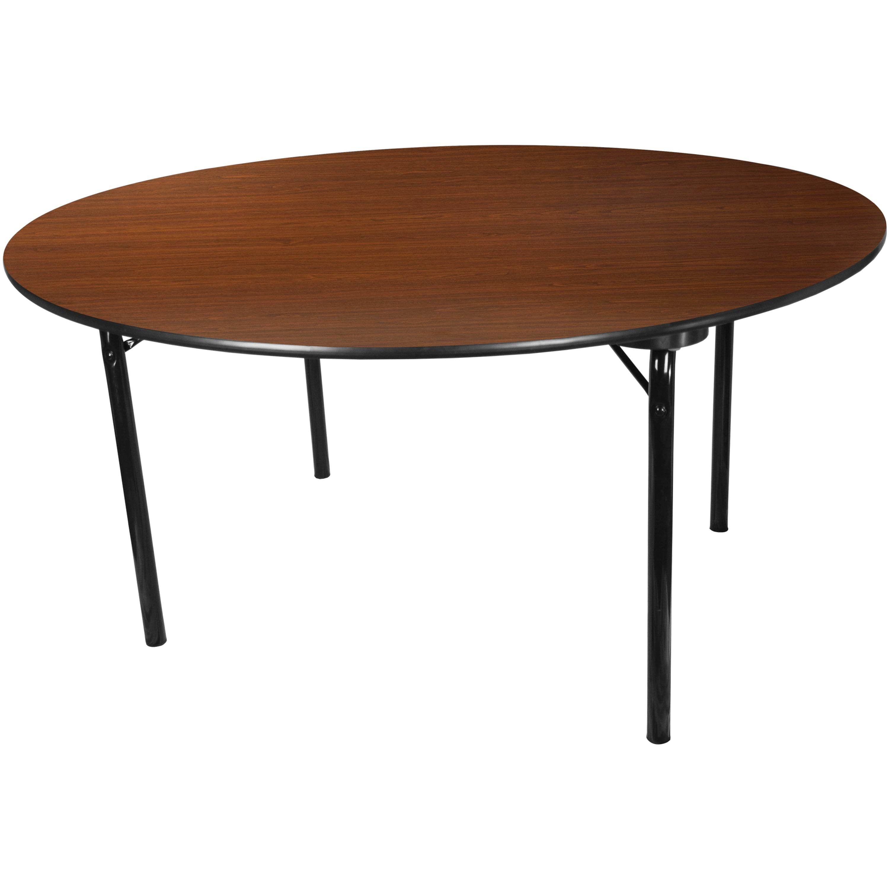 60'' Round Walnut Laminate Folding Banquet Table with Steel Legs